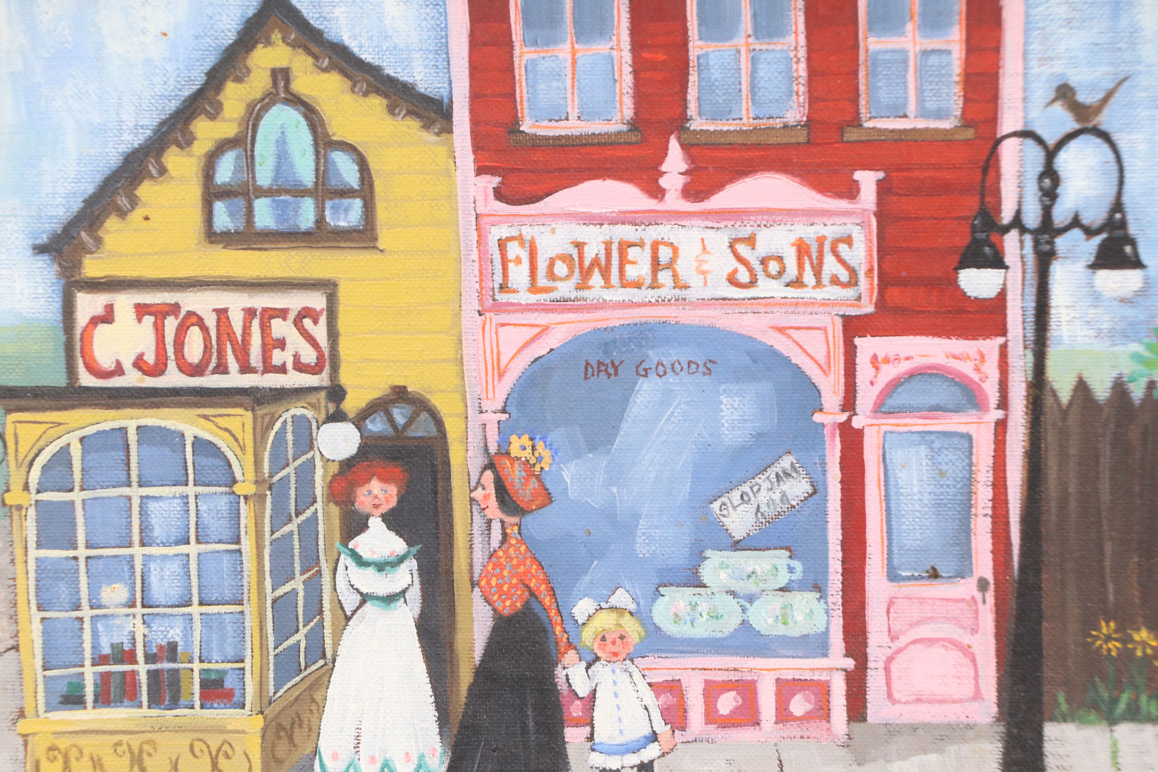 Ann Thompson Primitive Acrylic Paintings of Historical New England, 20th C.