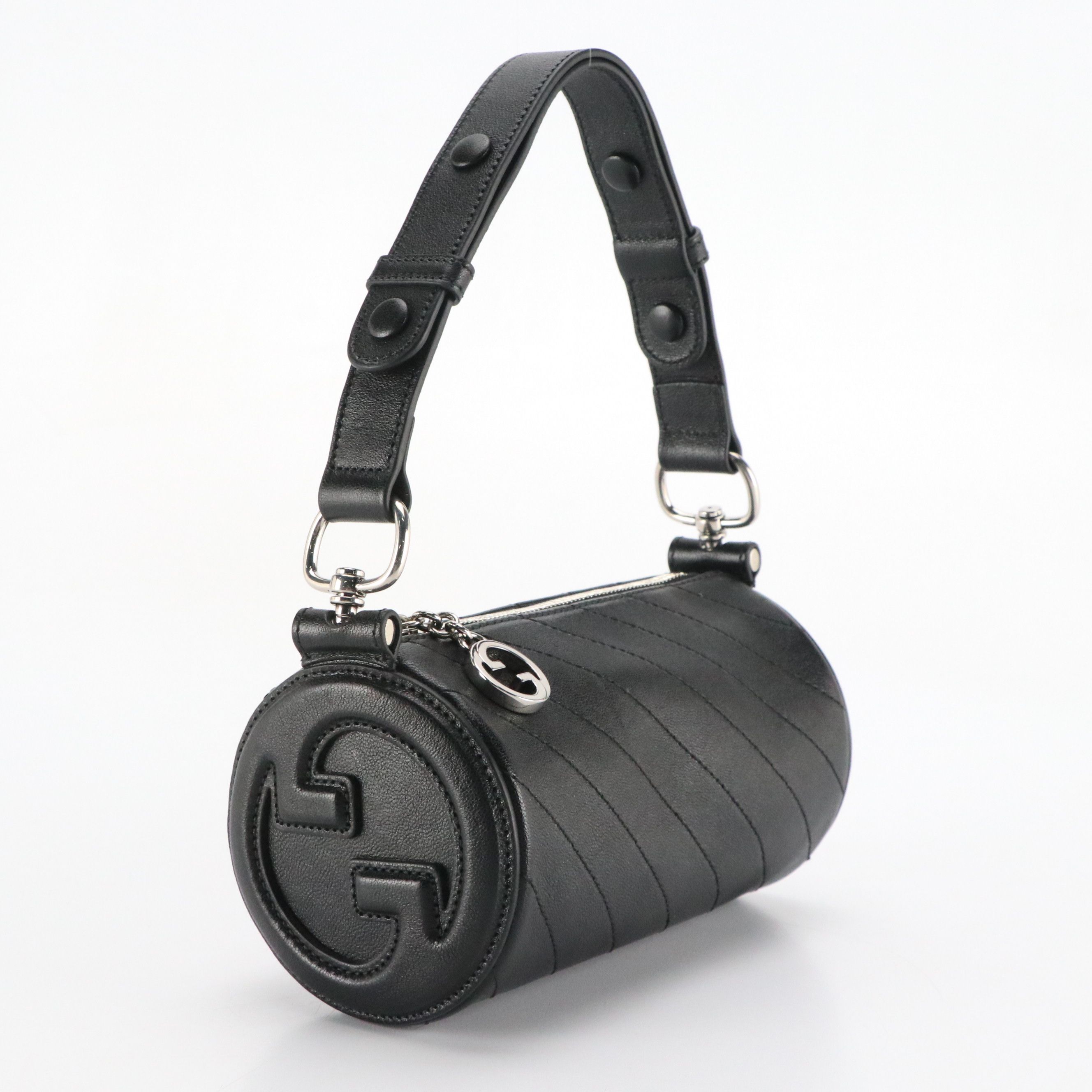 Gucci Mini Blondie Barrel Shoulder Bag in Black Diagonal Quilted Calf Leather