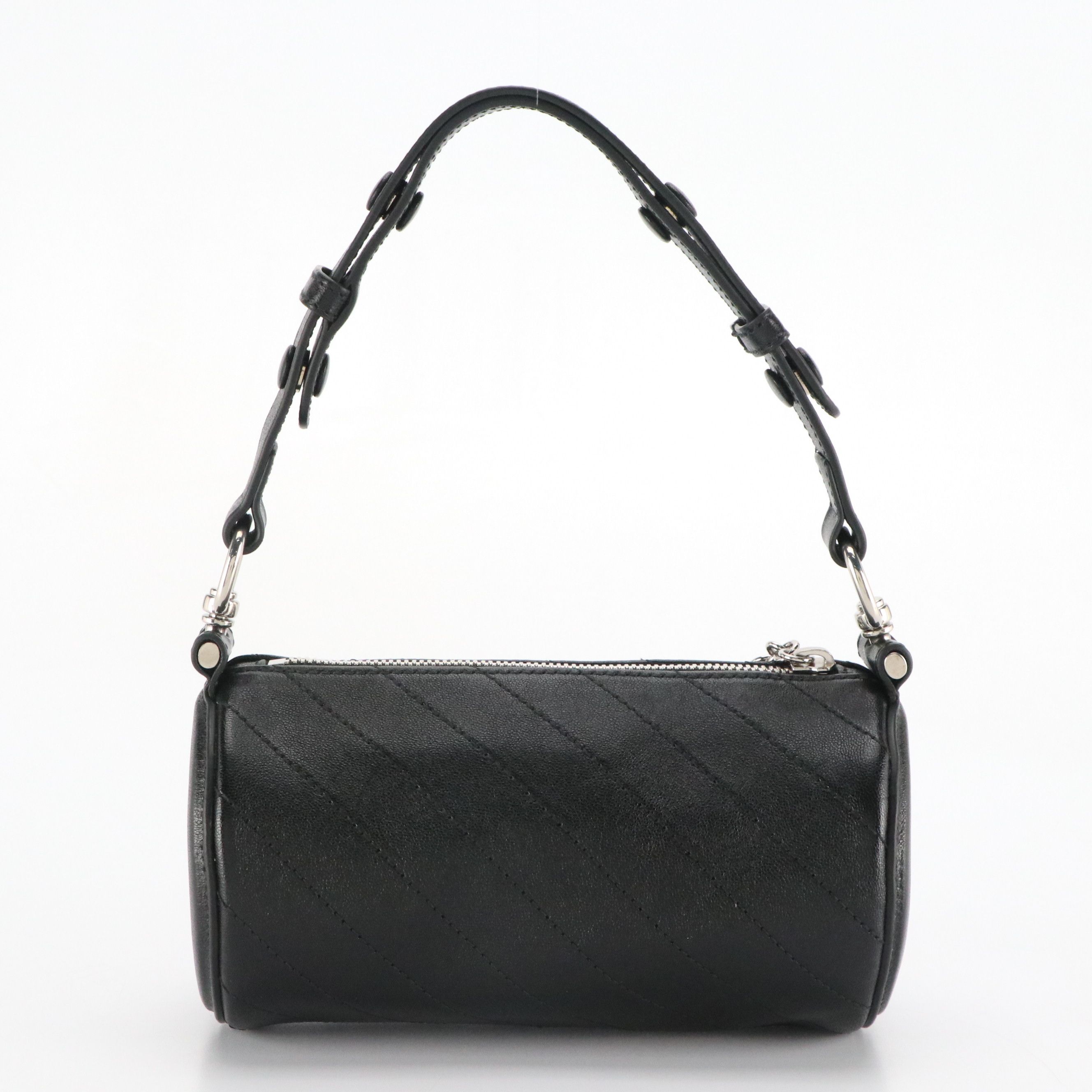 Gucci Mini Blondie Barrel Shoulder Bag in Black Diagonal Quilted Calf Leather