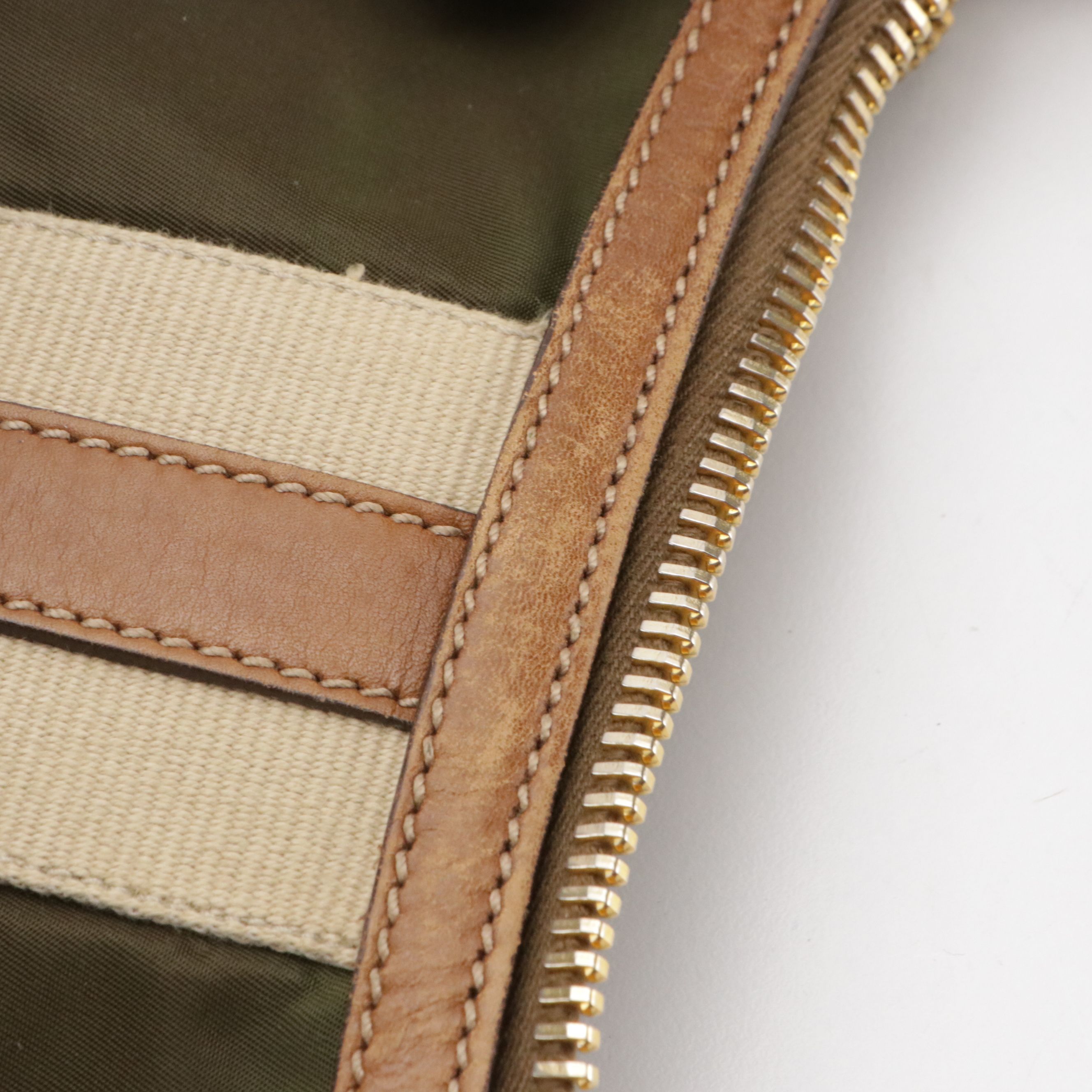 Prada Hobo Shoulder Bag in Army Green Tessuto Nylon, Leather and Jacquard Stripe