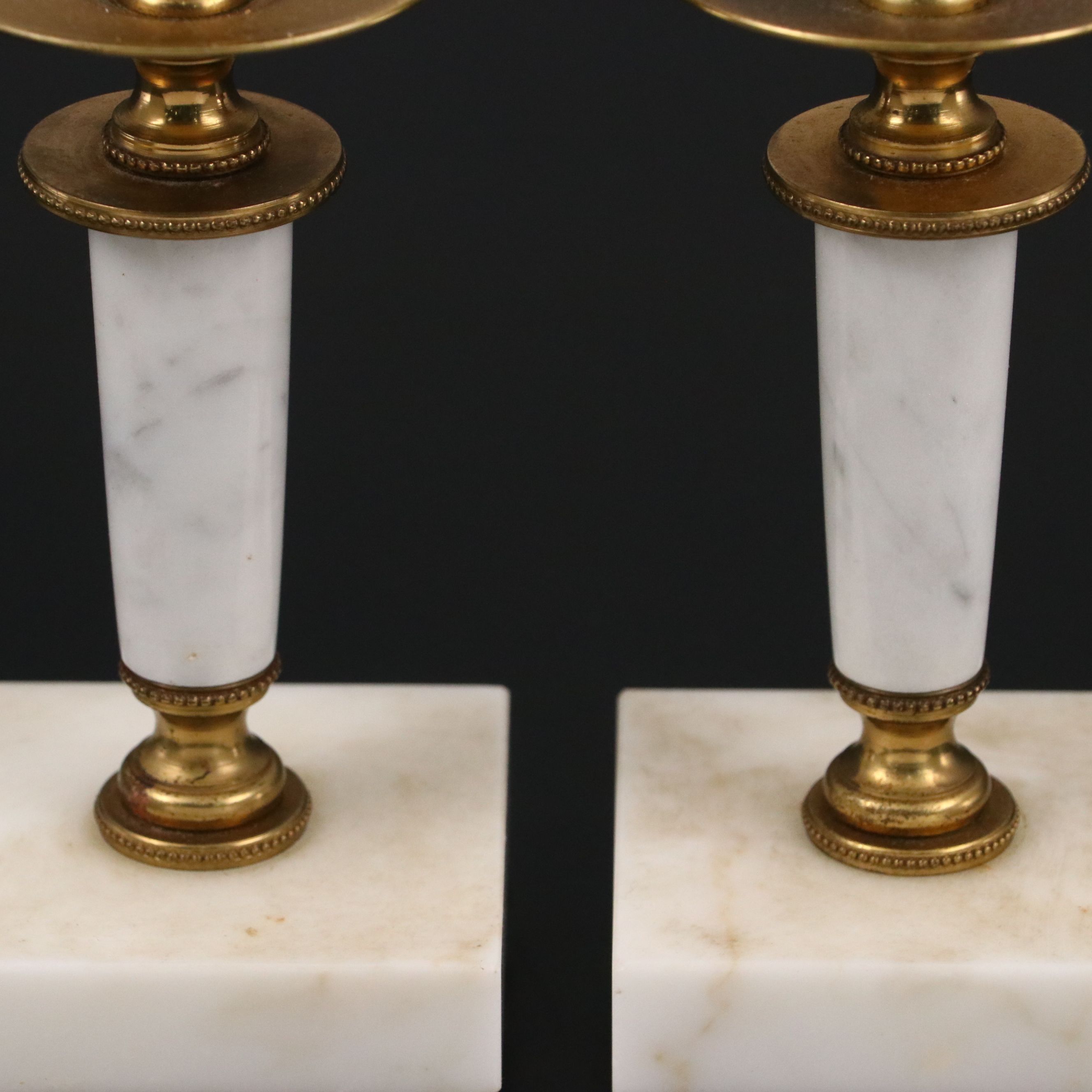 Pair of Brass and Alabaster Candlesticks