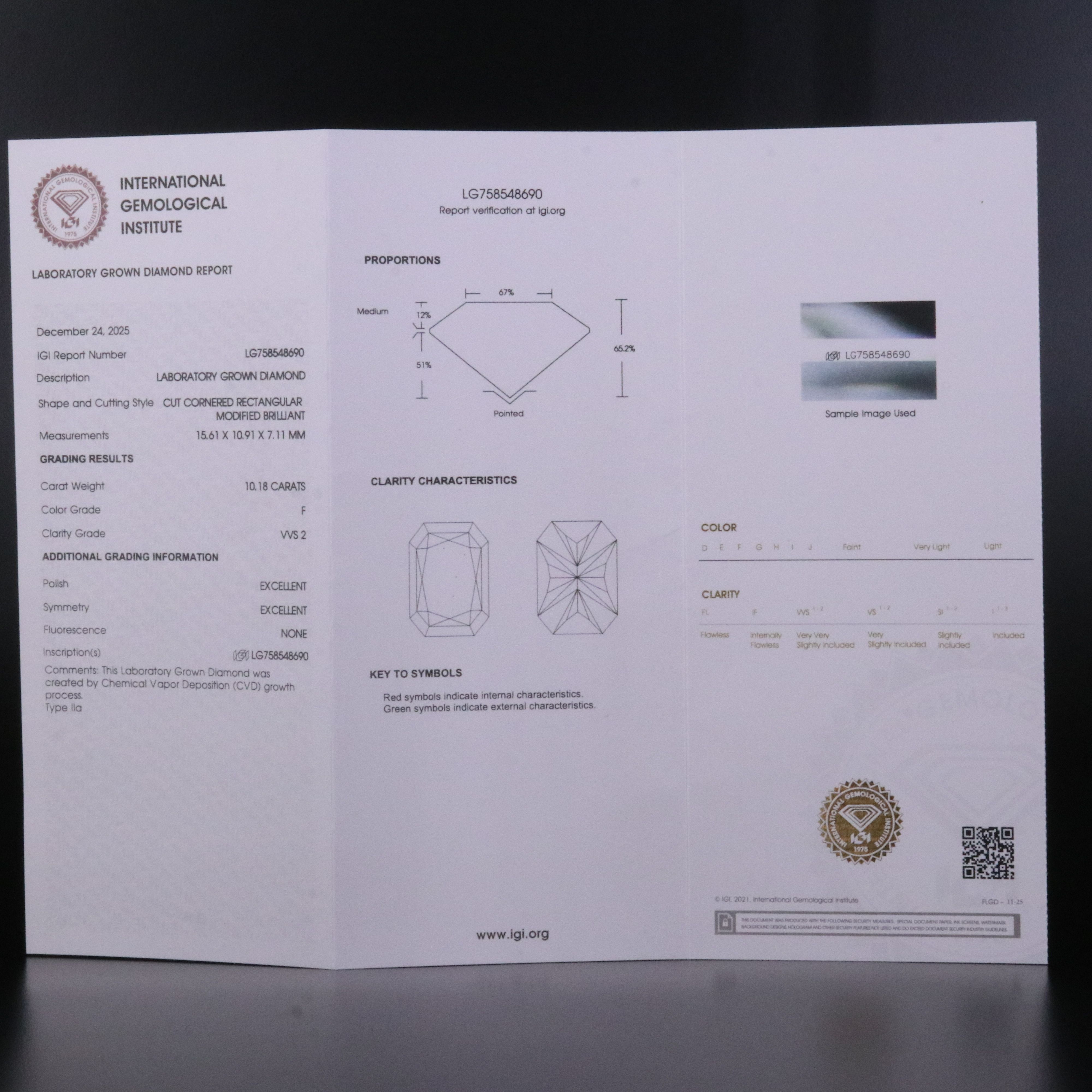 18K 10.18 CT Lab Grown Diamond Ring with IGI Report