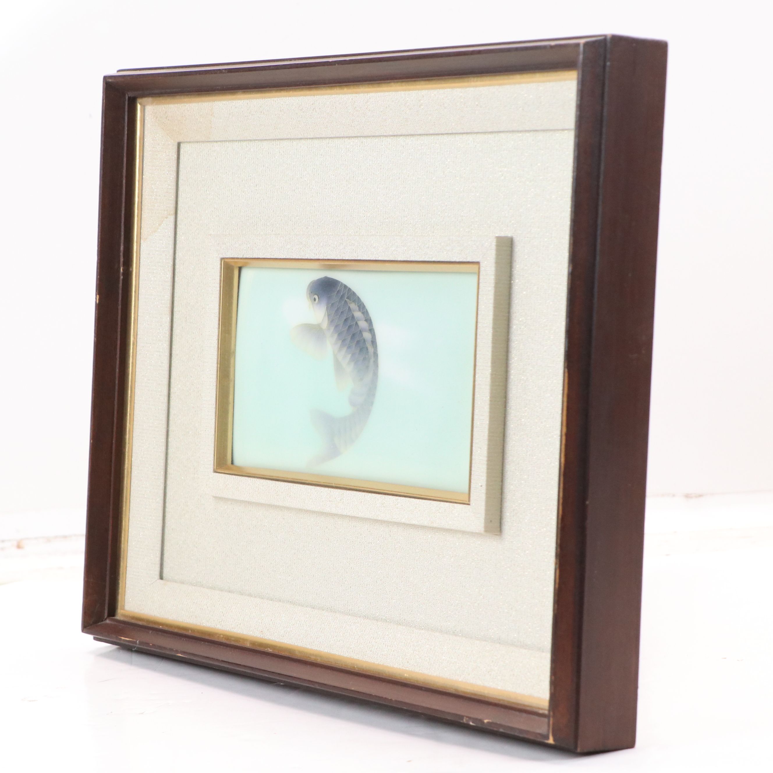 Japanese Cloisonné Enameled Plaque with Swimming Carp, Late 20th Century