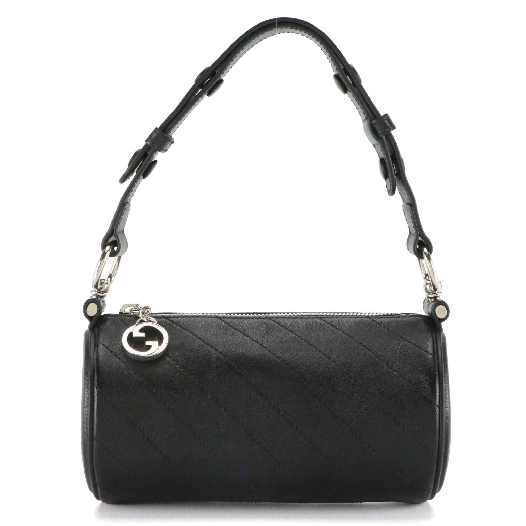 Gucci Mini Blondie Barrel Shoulder Bag in Black Diagonal Quilted Calf Leather