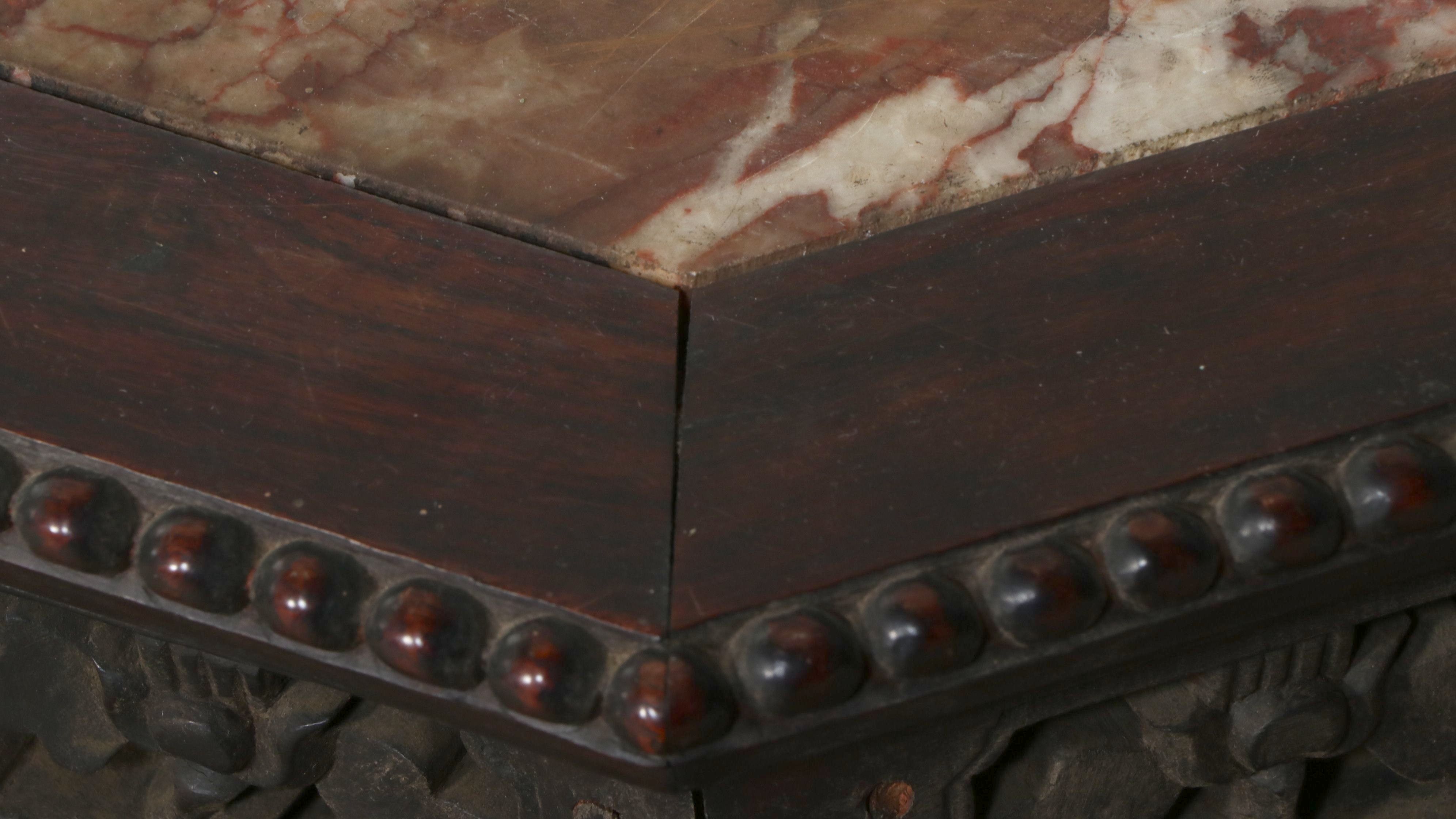 Chinese Carved Hardwood Hexagonal Pedestal Stand with Marble Inset