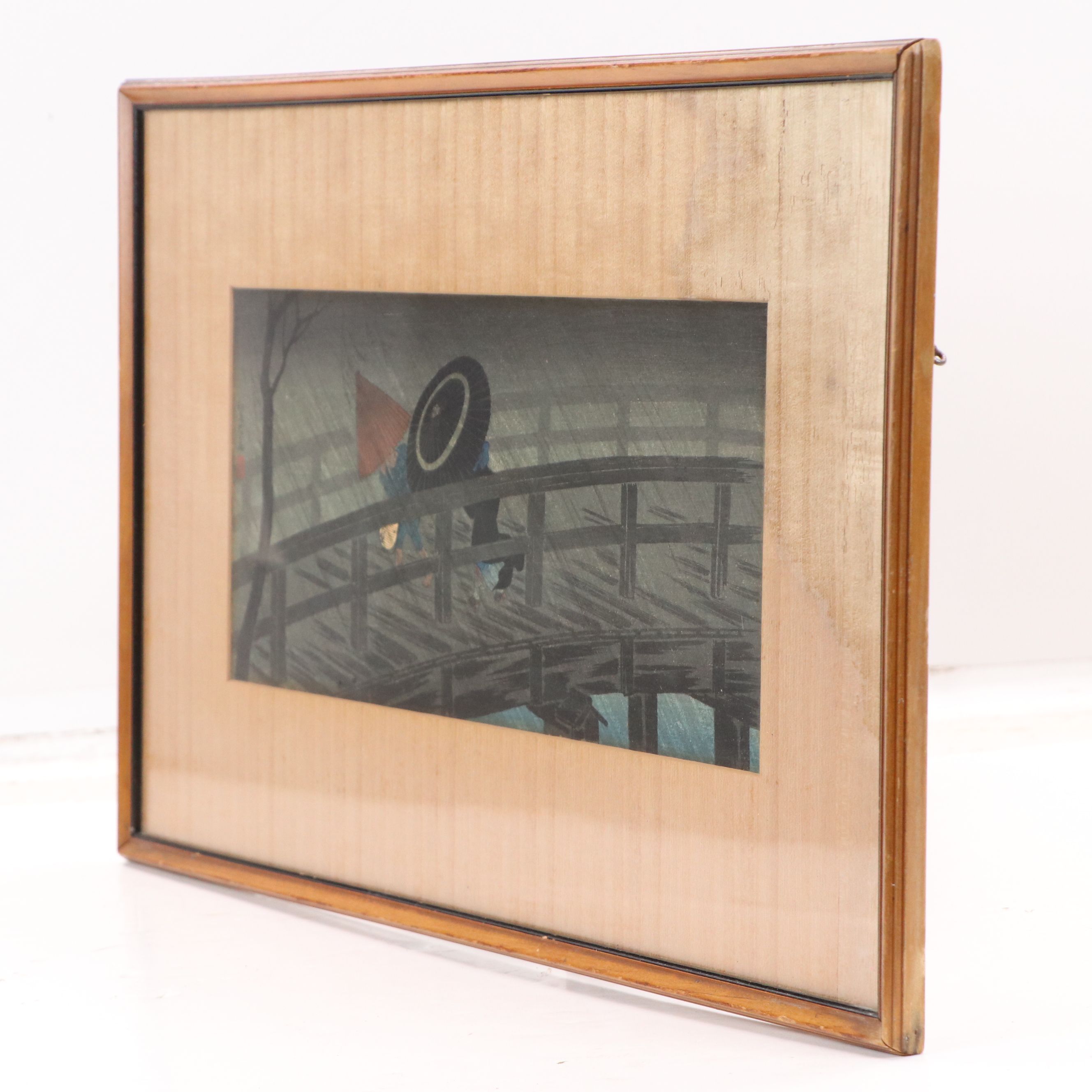 Attrib. Takahashi Shōtei Shin Hanga Woodblock "Rain on Izumi Bridge," Circa 1930