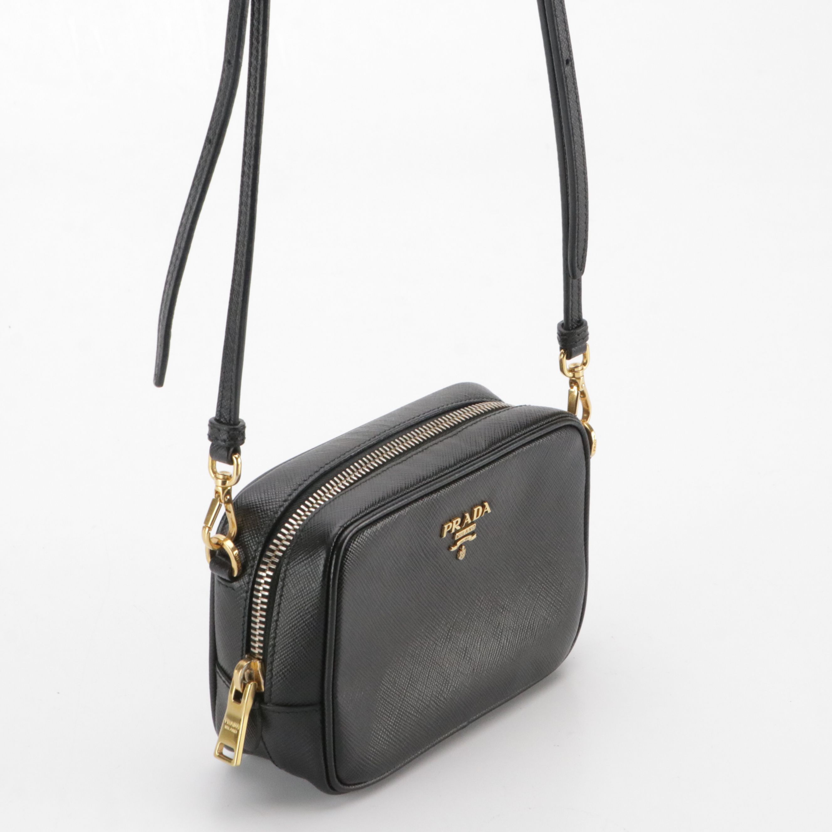 Prada Mini Crossbody Camera Bag in Black Saffiano Leather, With Box