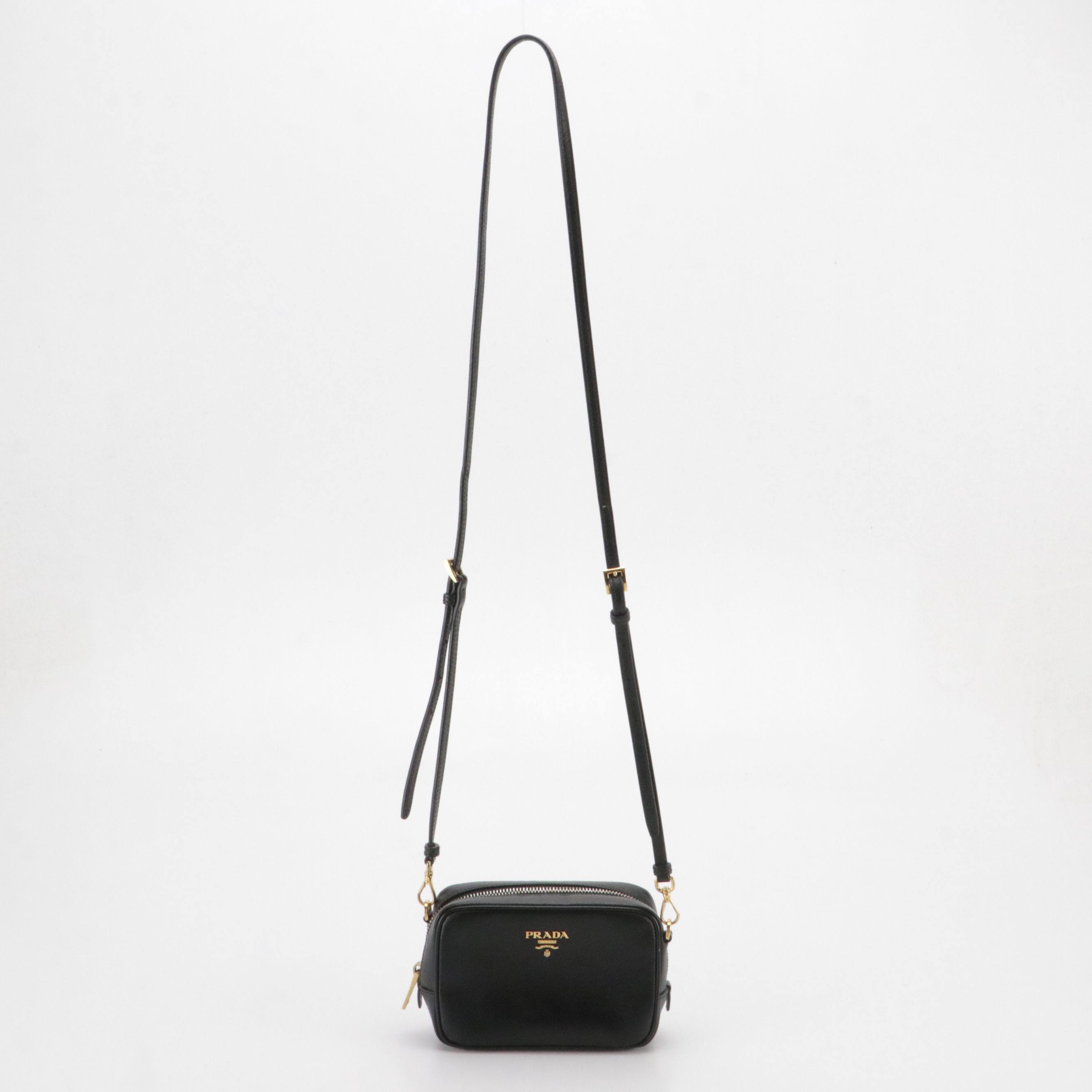 Prada Mini Crossbody Camera Bag in Black Saffiano Leather, With Box