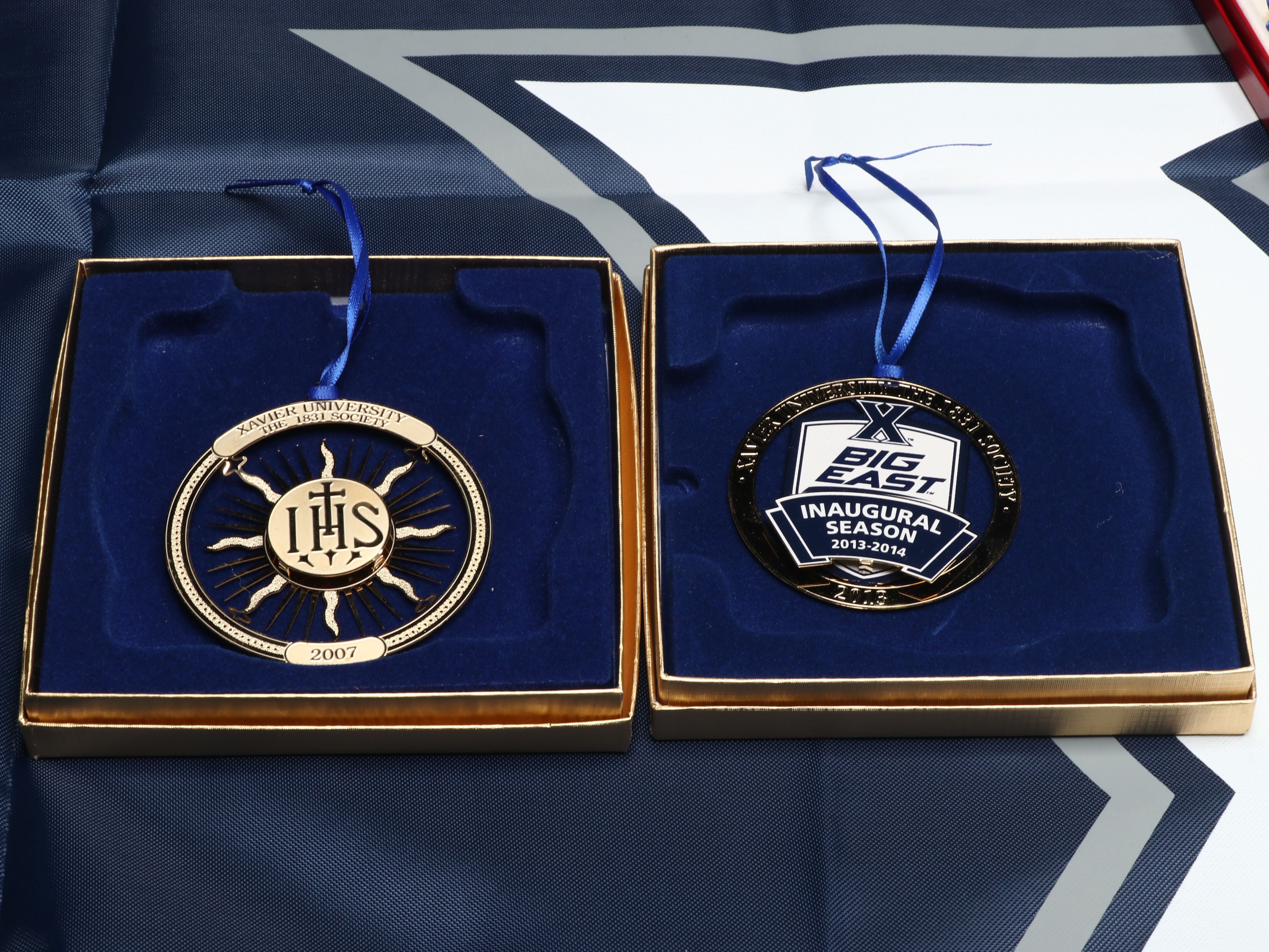 Xavier University Ornaments with Flag and Bobbleheads