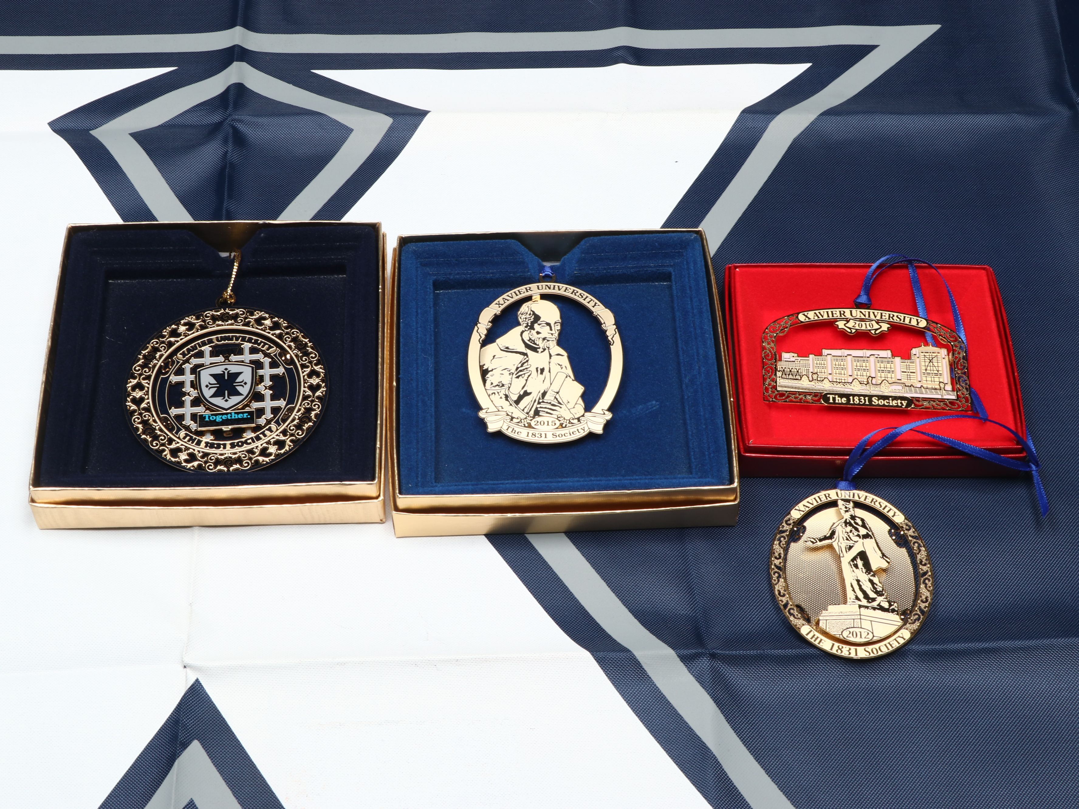 Xavier University Ornaments with Flag and Bobbleheads