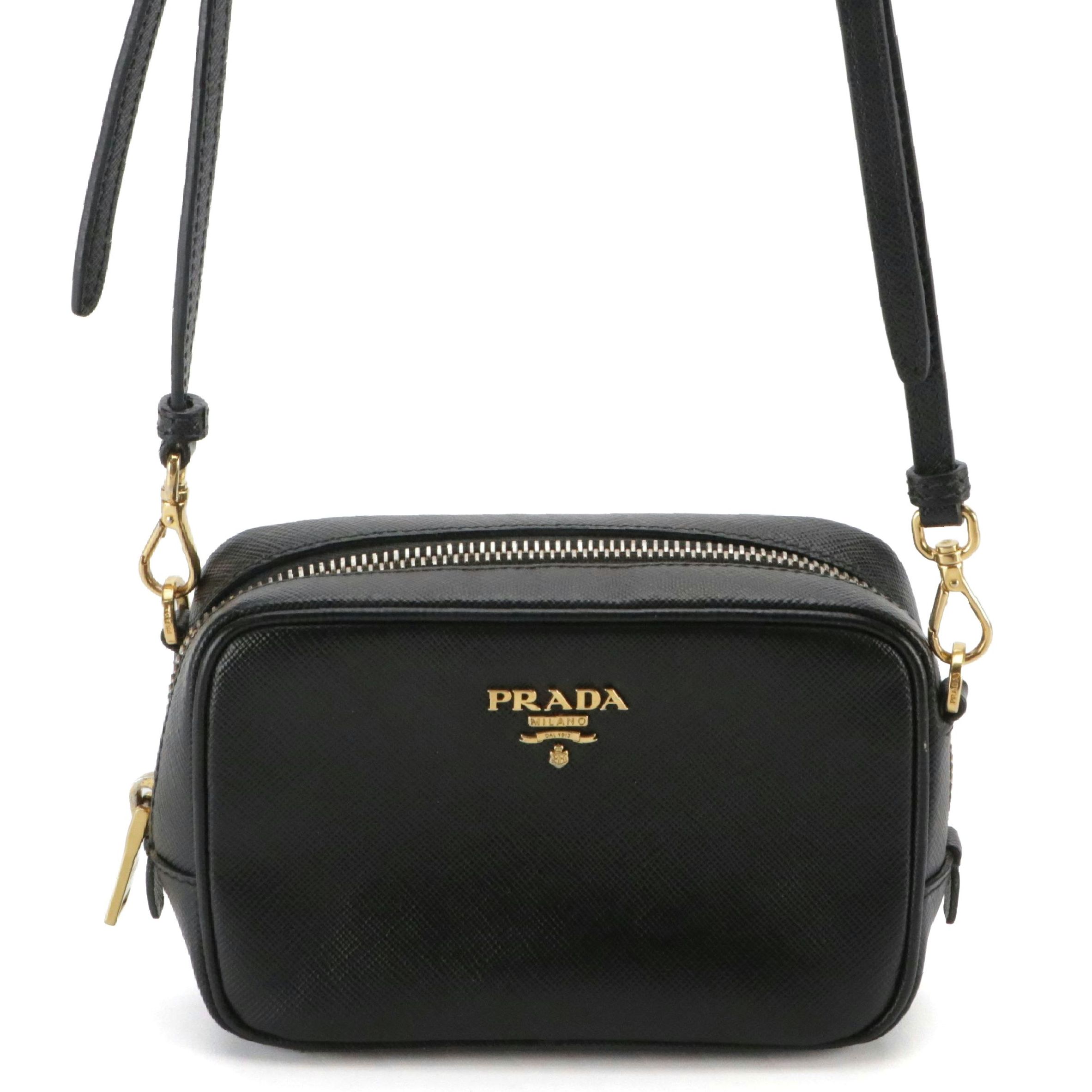 Prada Mini Crossbody Camera Bag in Black Saffiano Leather, With Box