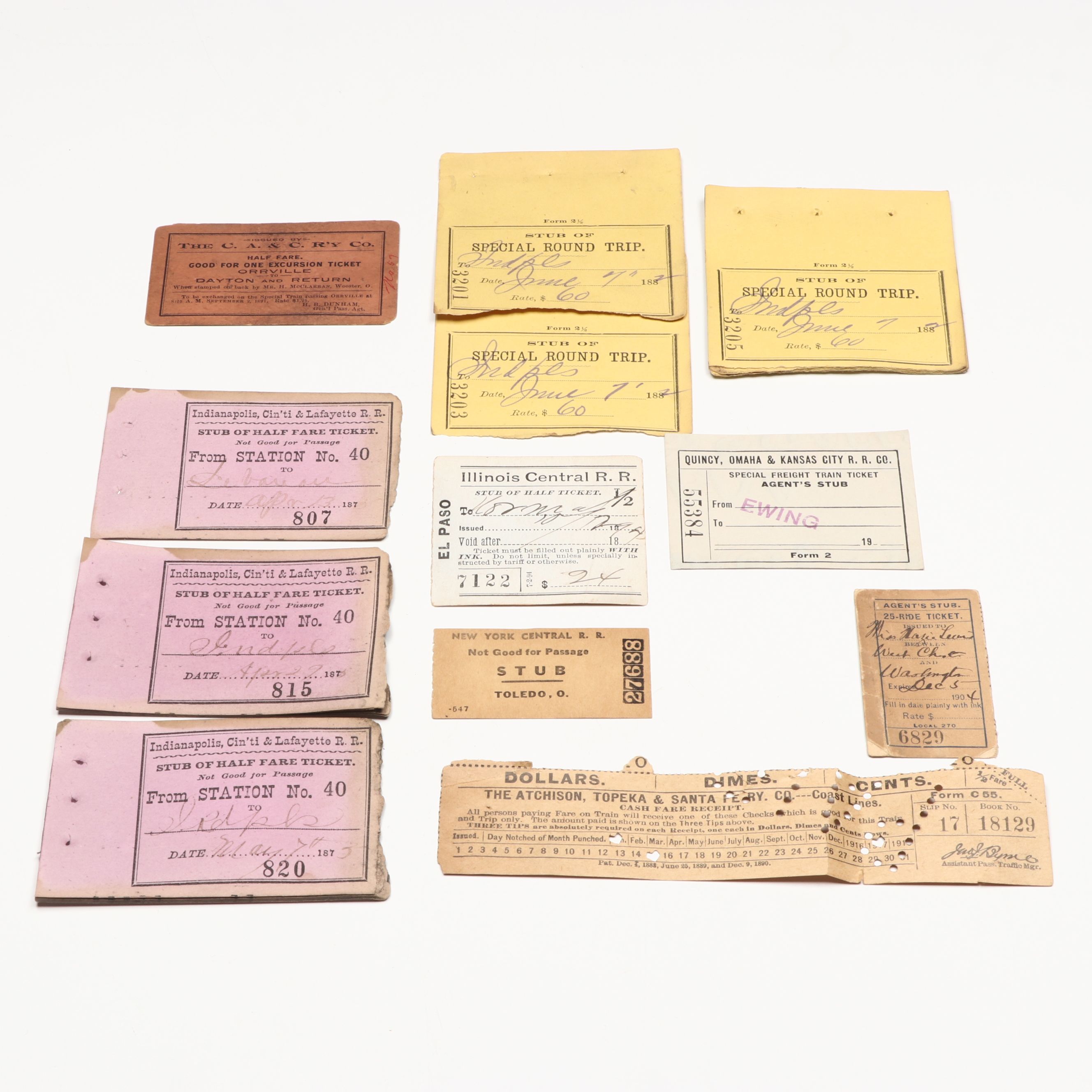 Painted Wood Compartment Box with Railroad Ticket Stubs, 1870s-1970s