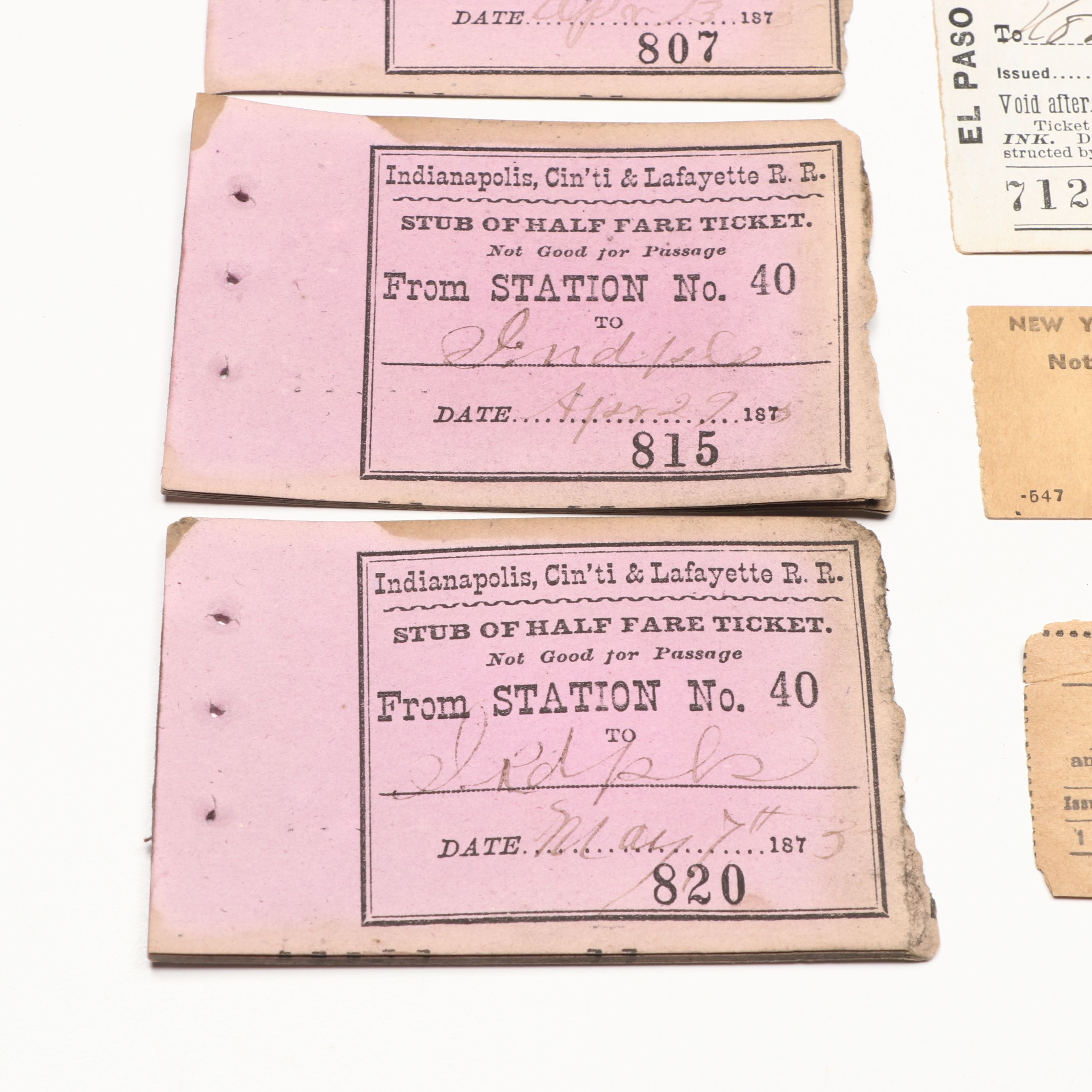 Painted Wood Compartment Box with Railroad Ticket Stubs, 1870s-1970s