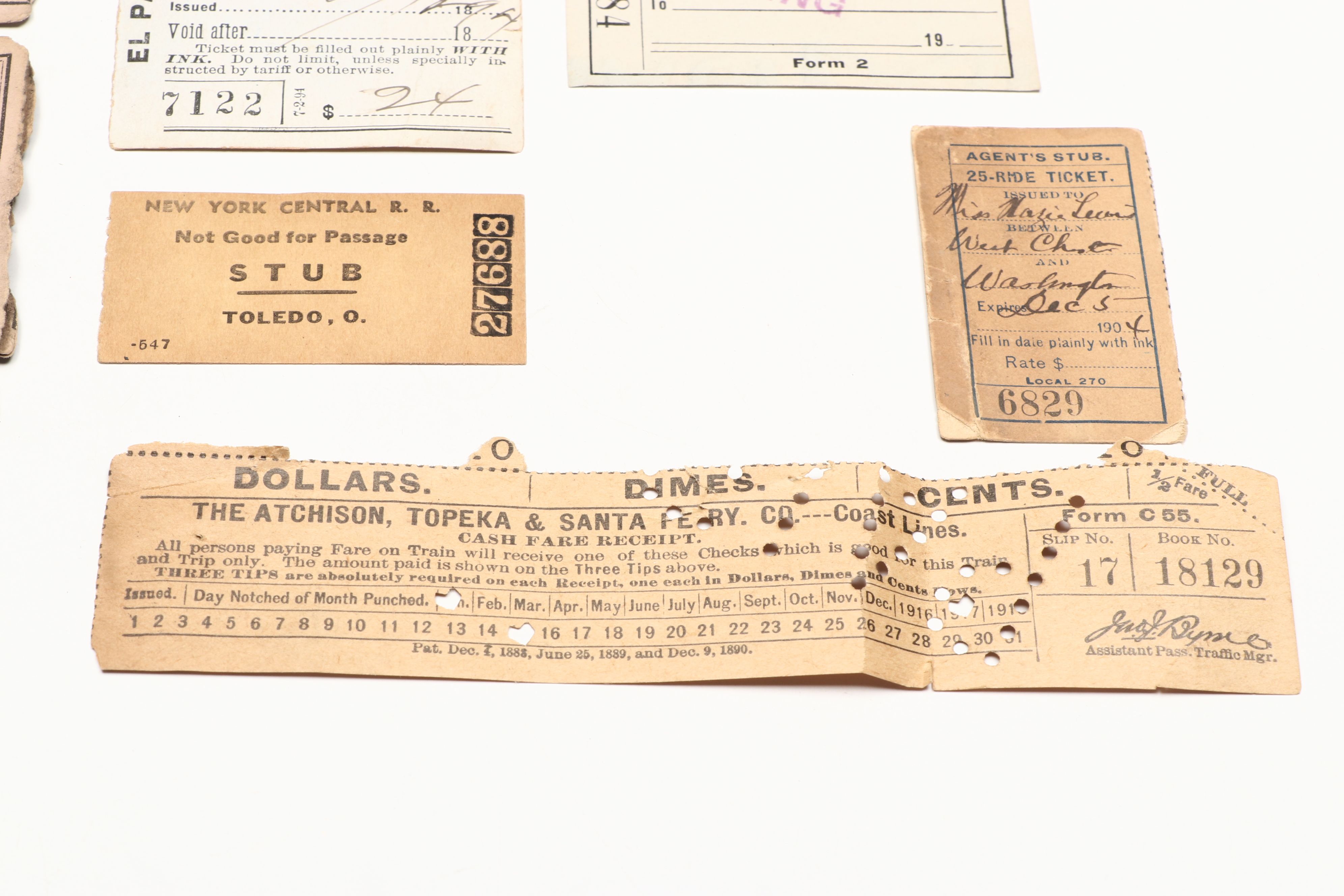 Painted Wood Compartment Box with Railroad Ticket Stubs, 1870s-1970s