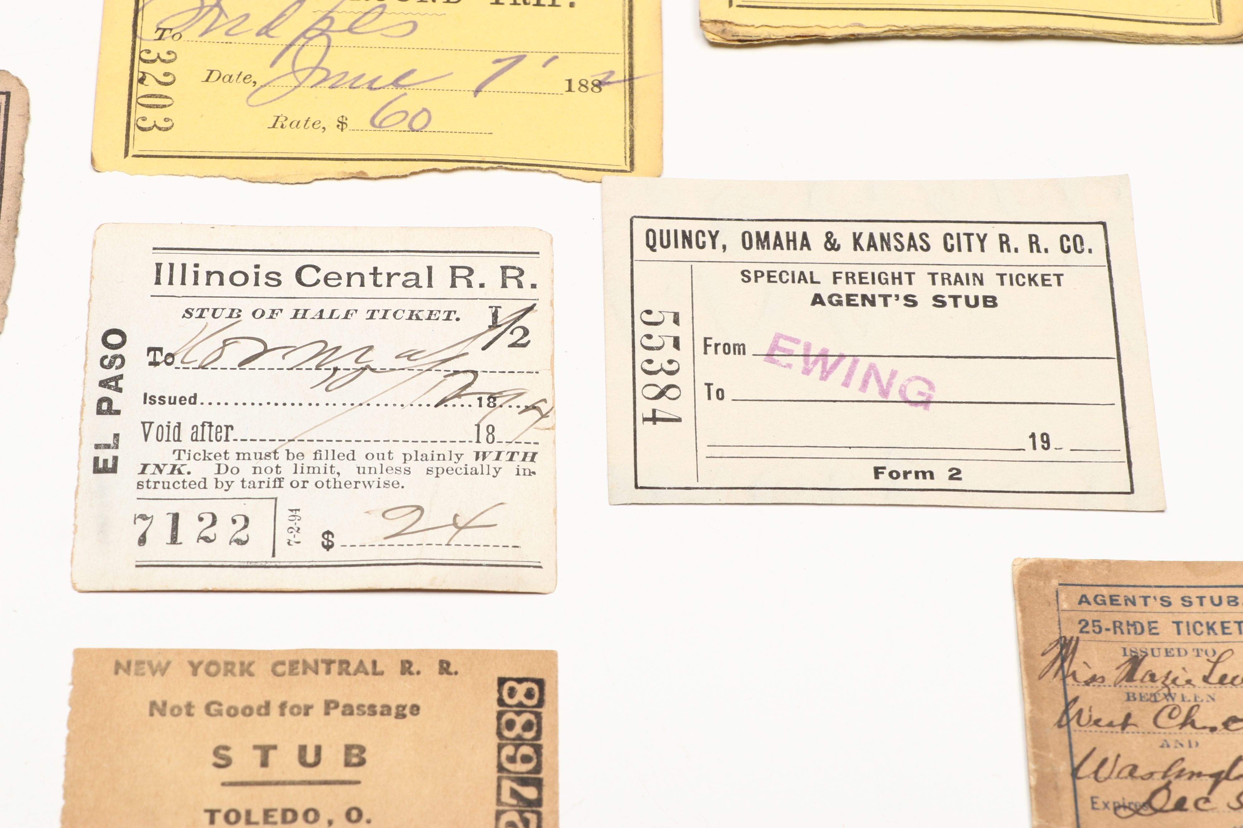 Painted Wood Compartment Box with Railroad Ticket Stubs, 1870s-1970s