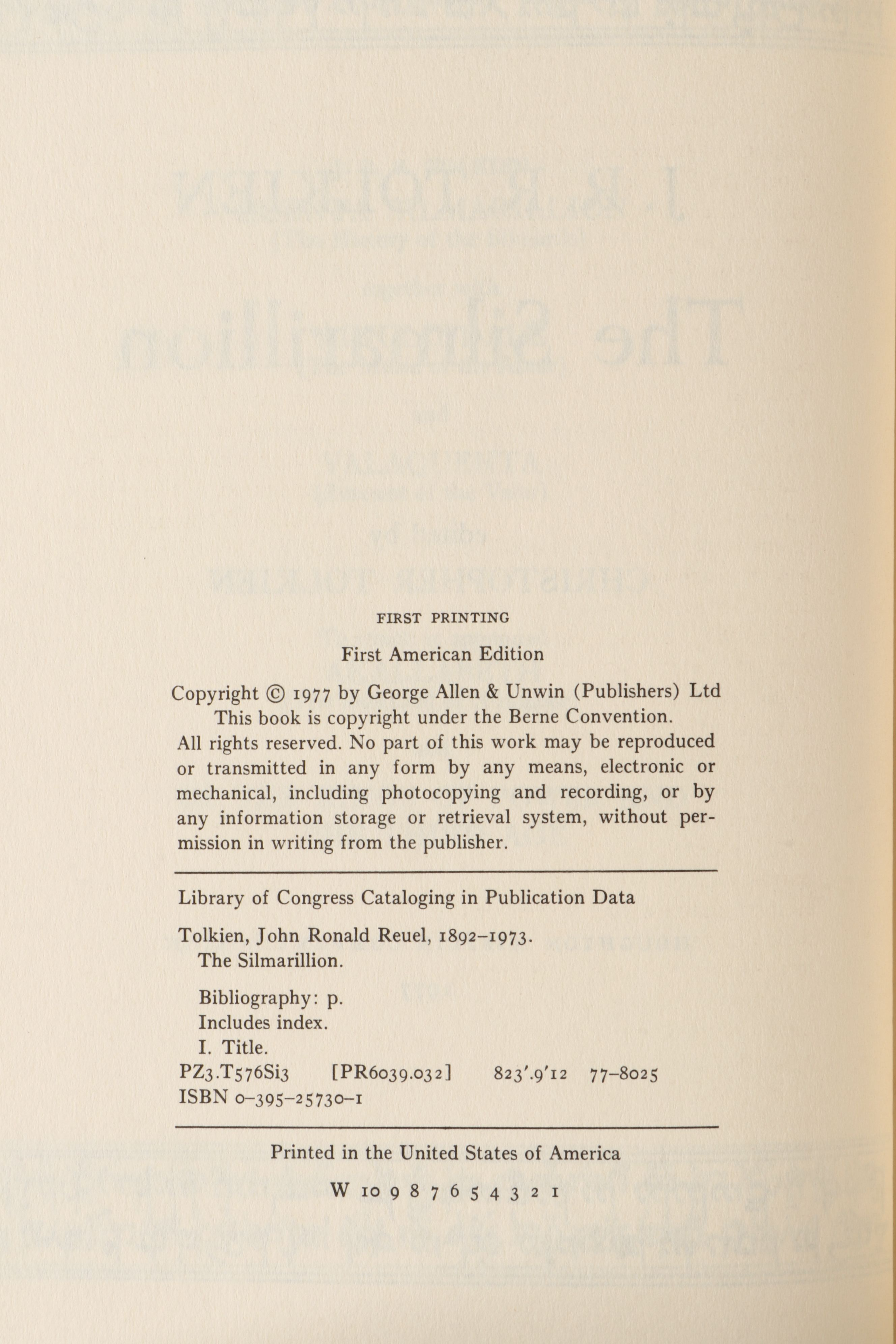 First American Printing "The Silmarillion" by J. R. R. Tolkien with Map, 1977