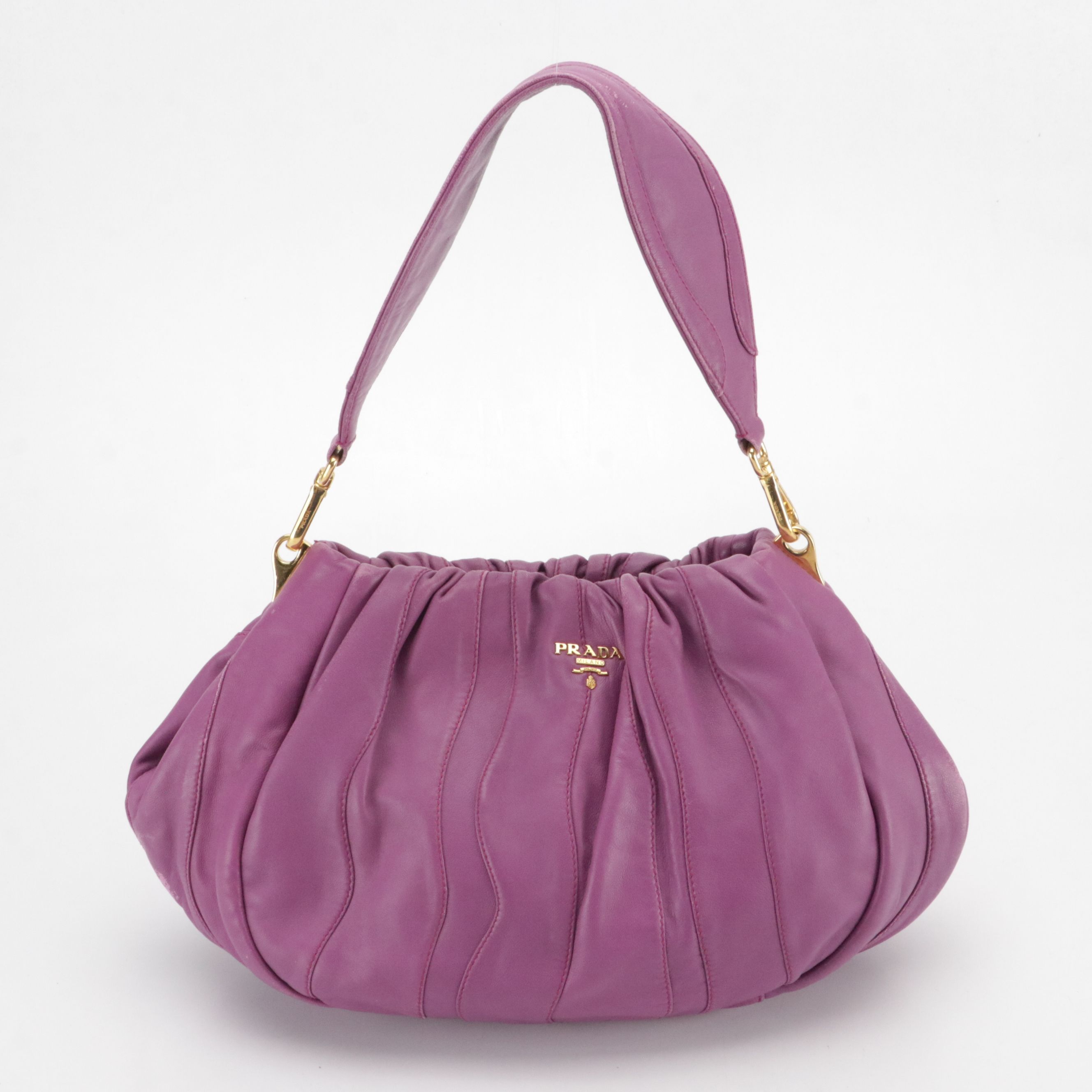 Prada Two-Way Bag in Bright Lilac Wavy Stripes Quilted Nappa Leather