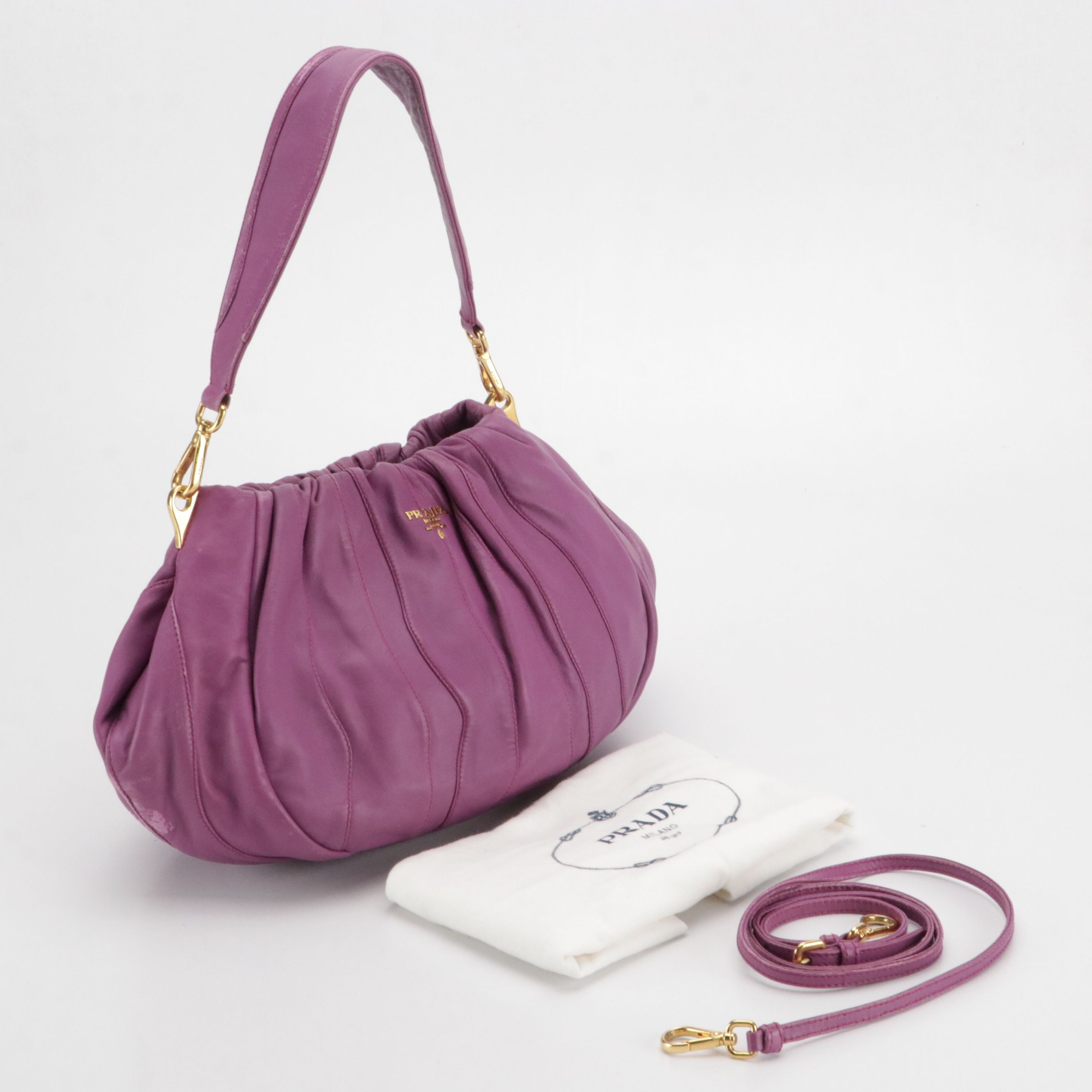 Prada Two-Way Bag in Bright Lilac Wavy Stripes Quilted Nappa Leather