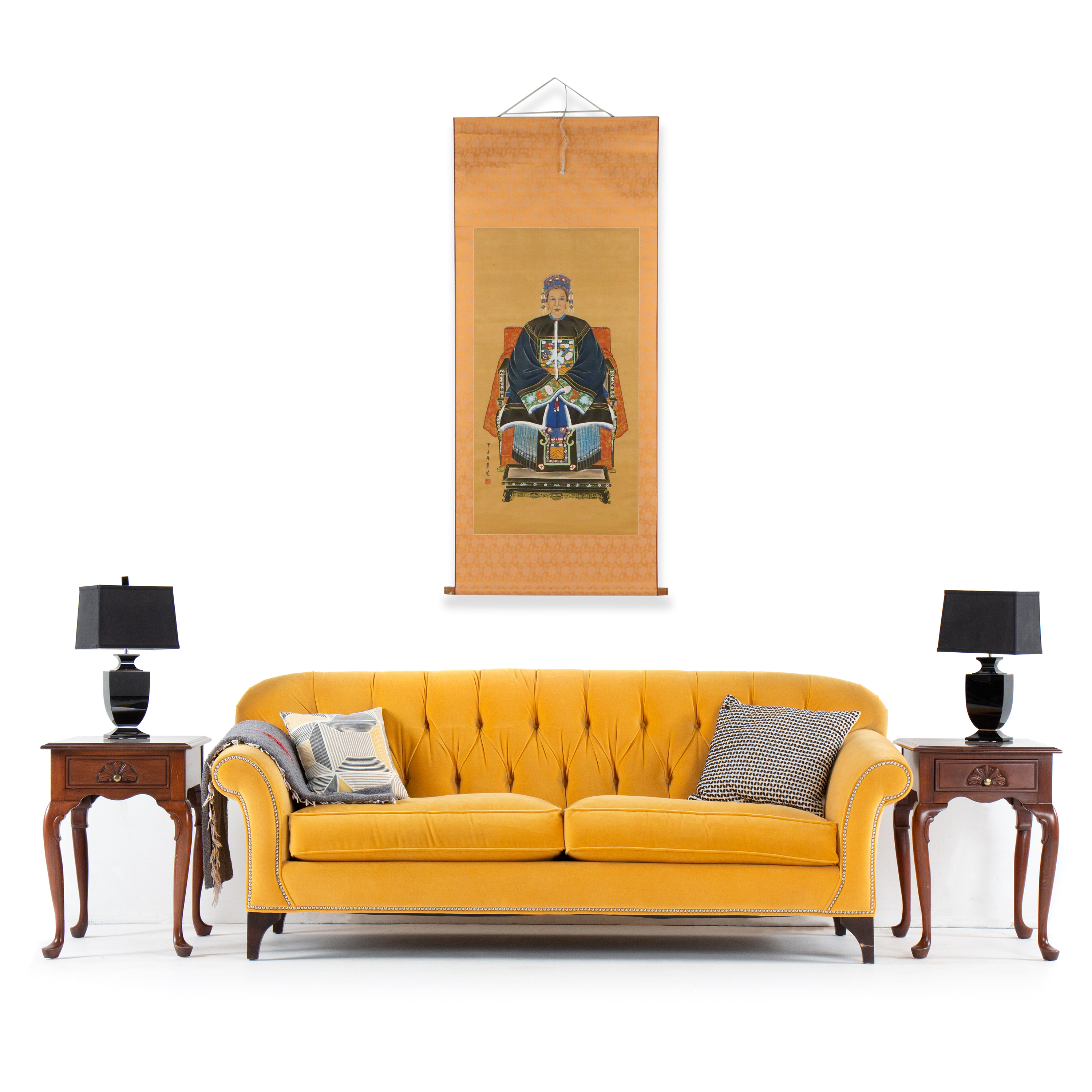 Chinese School Gouache Painting of Ancestor on Silk Scroll, 20th Century