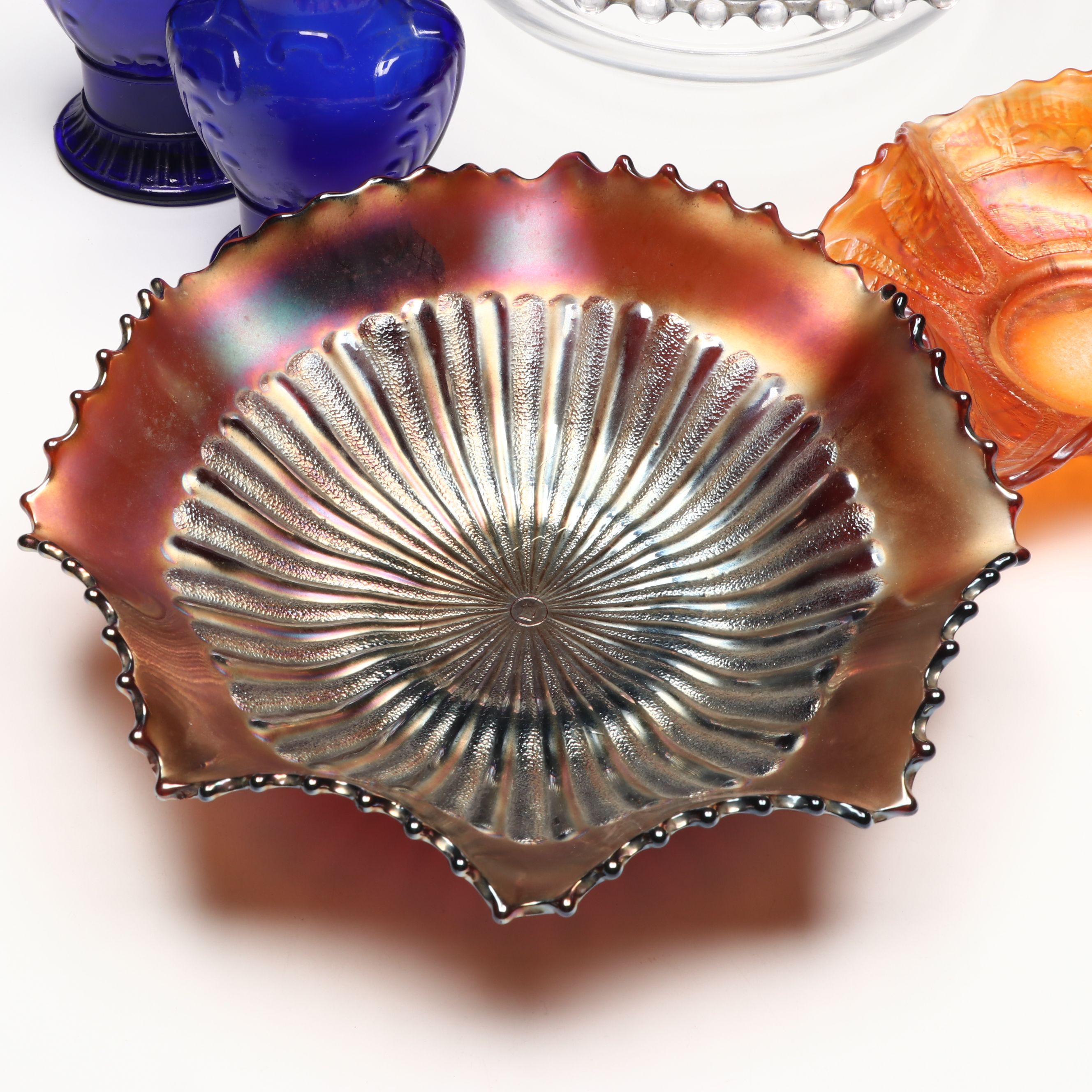 Northwood "Stippled Rays" and Fenton "Sail Boats" Carnival Glass Bowls and More