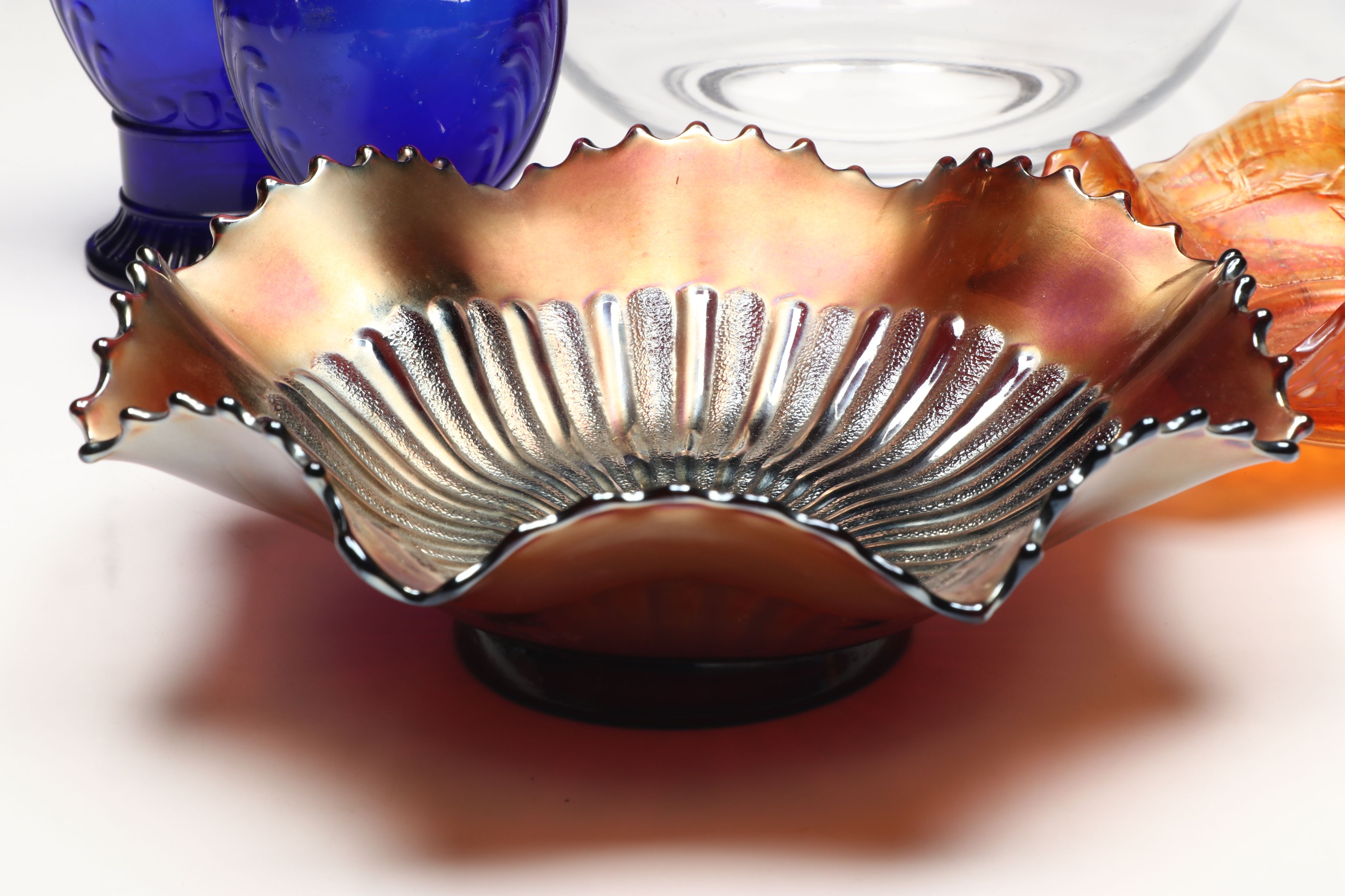 Northwood "Stippled Rays" and Fenton "Sail Boats" Carnival Glass Bowls and More