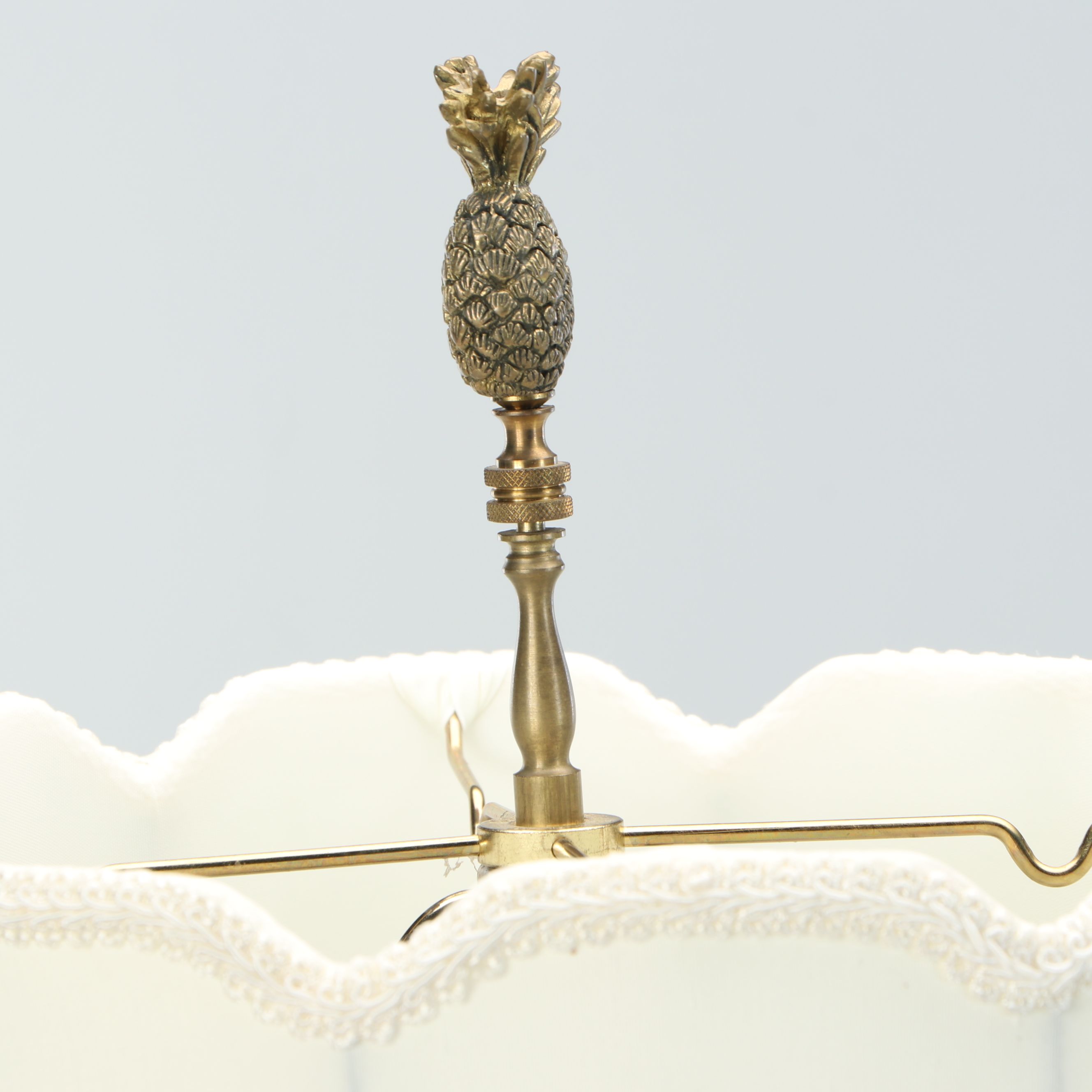 Pair of White Ceramic and Brass Table Lamps With Scallop Bell Shades