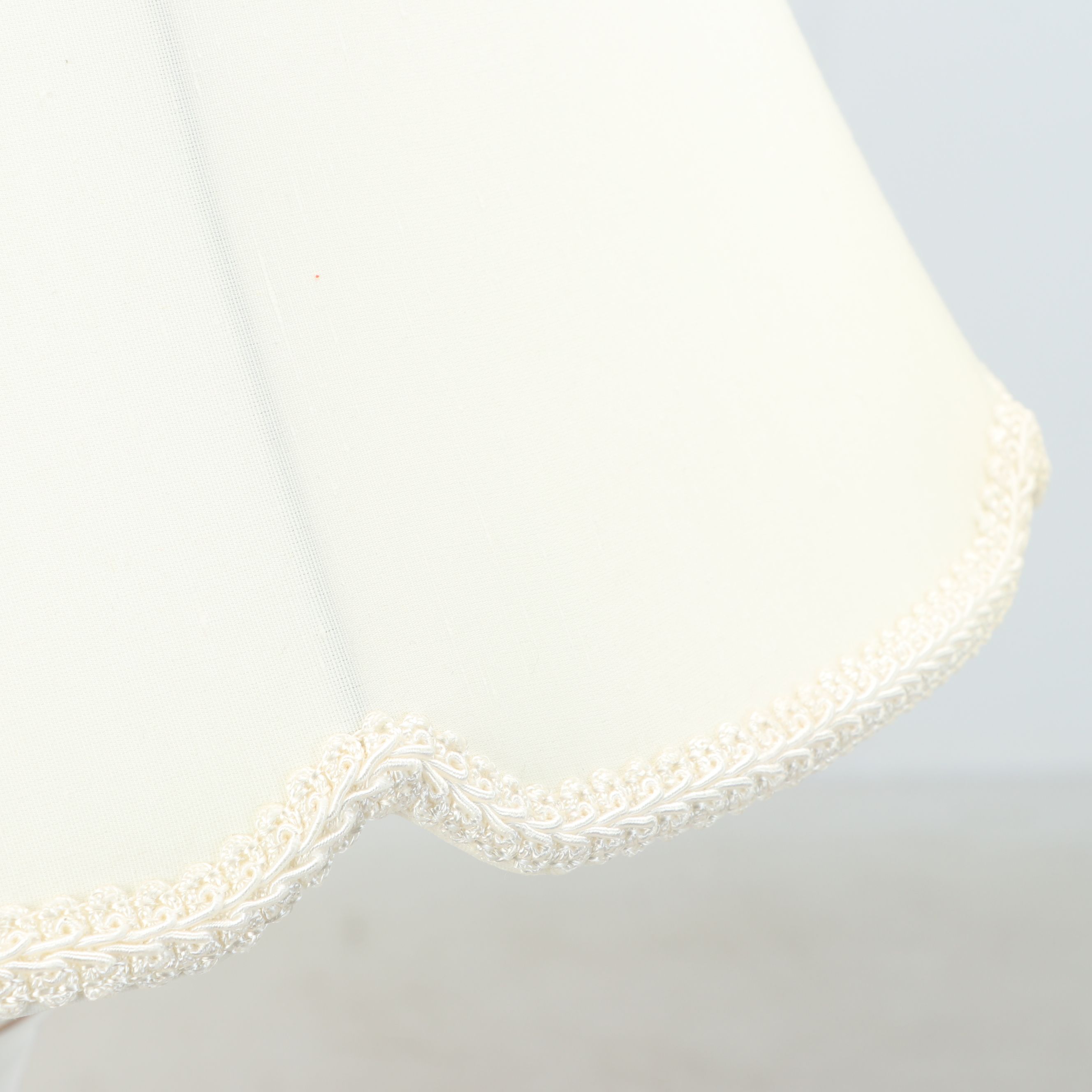 Pair of White Ceramic and Brass Table Lamps With Scallop Bell Shades