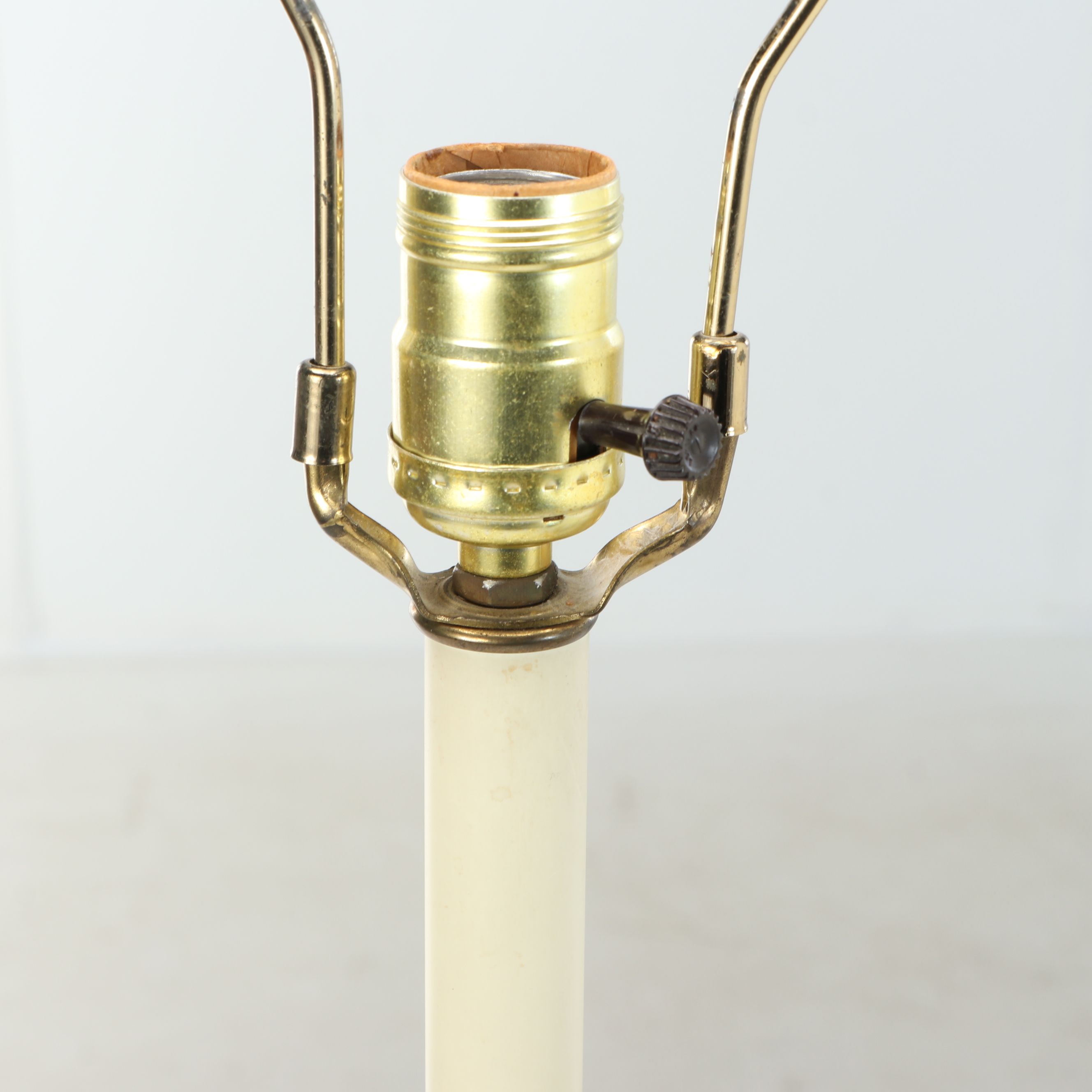 Pair of White Ceramic and Brass Table Lamps With Scallop Bell Shades