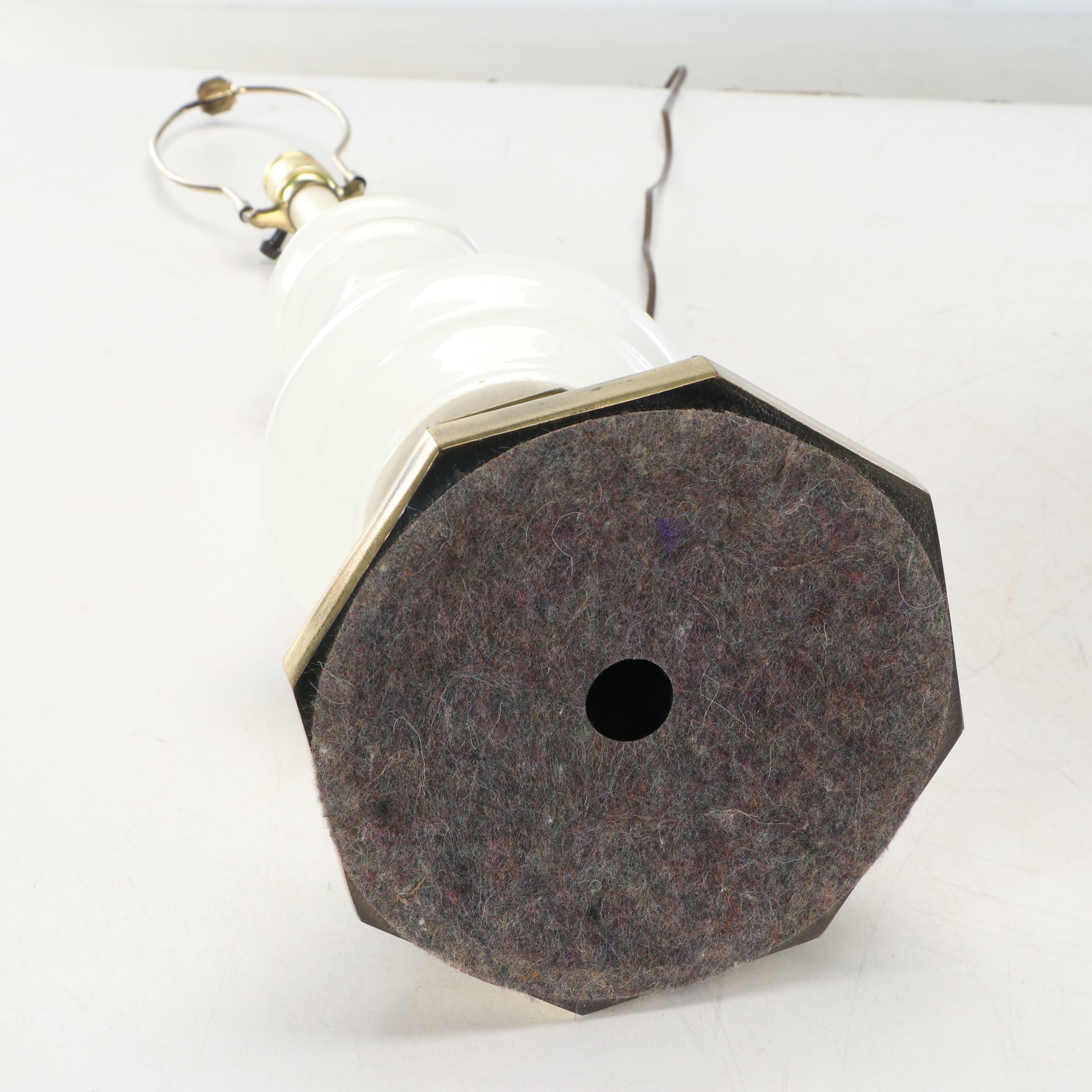 Pair of White Ceramic and Brass Table Lamps With Scallop Bell Shades