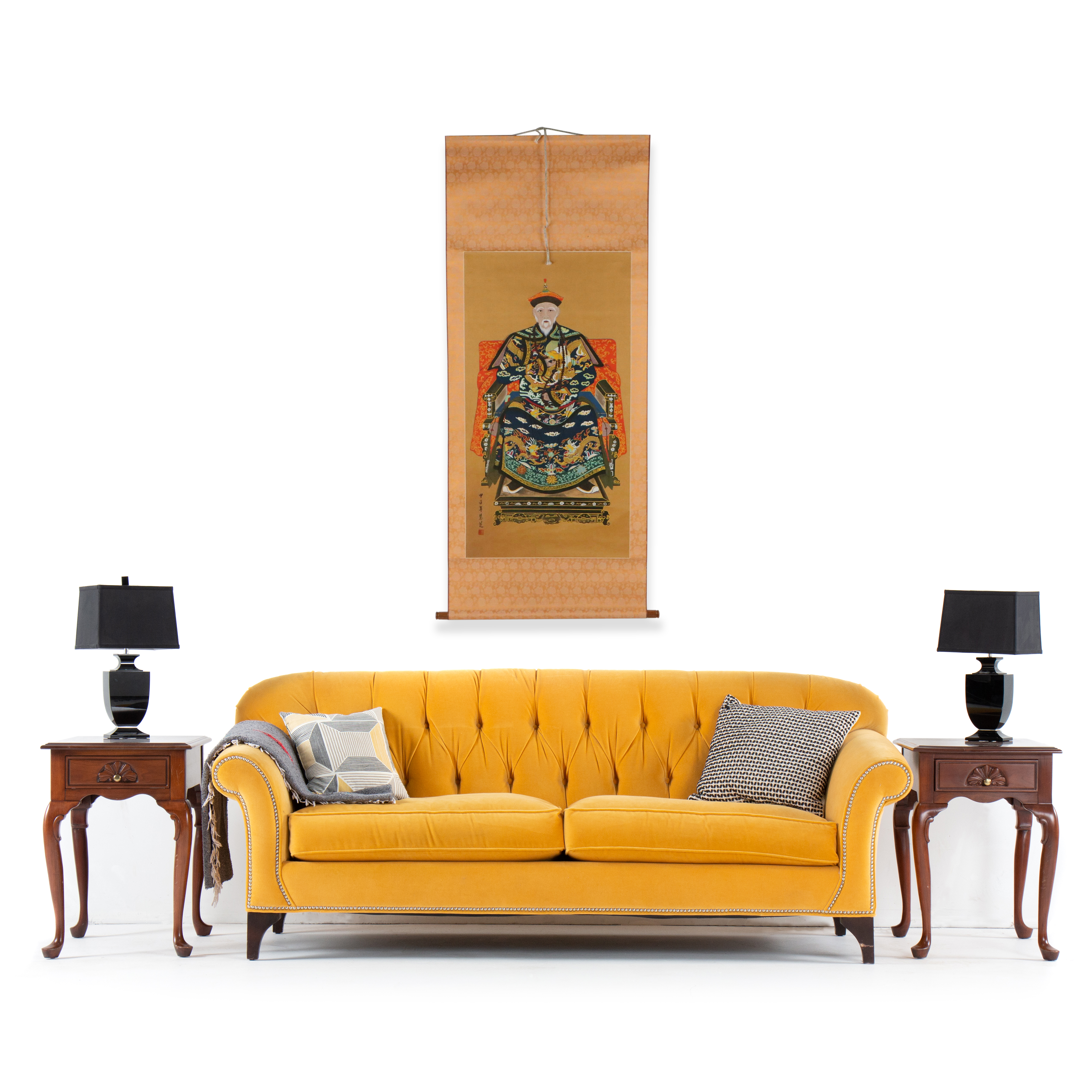 Chinese School Gouache Painting of Ancestor on Silk Scroll, 20th Century