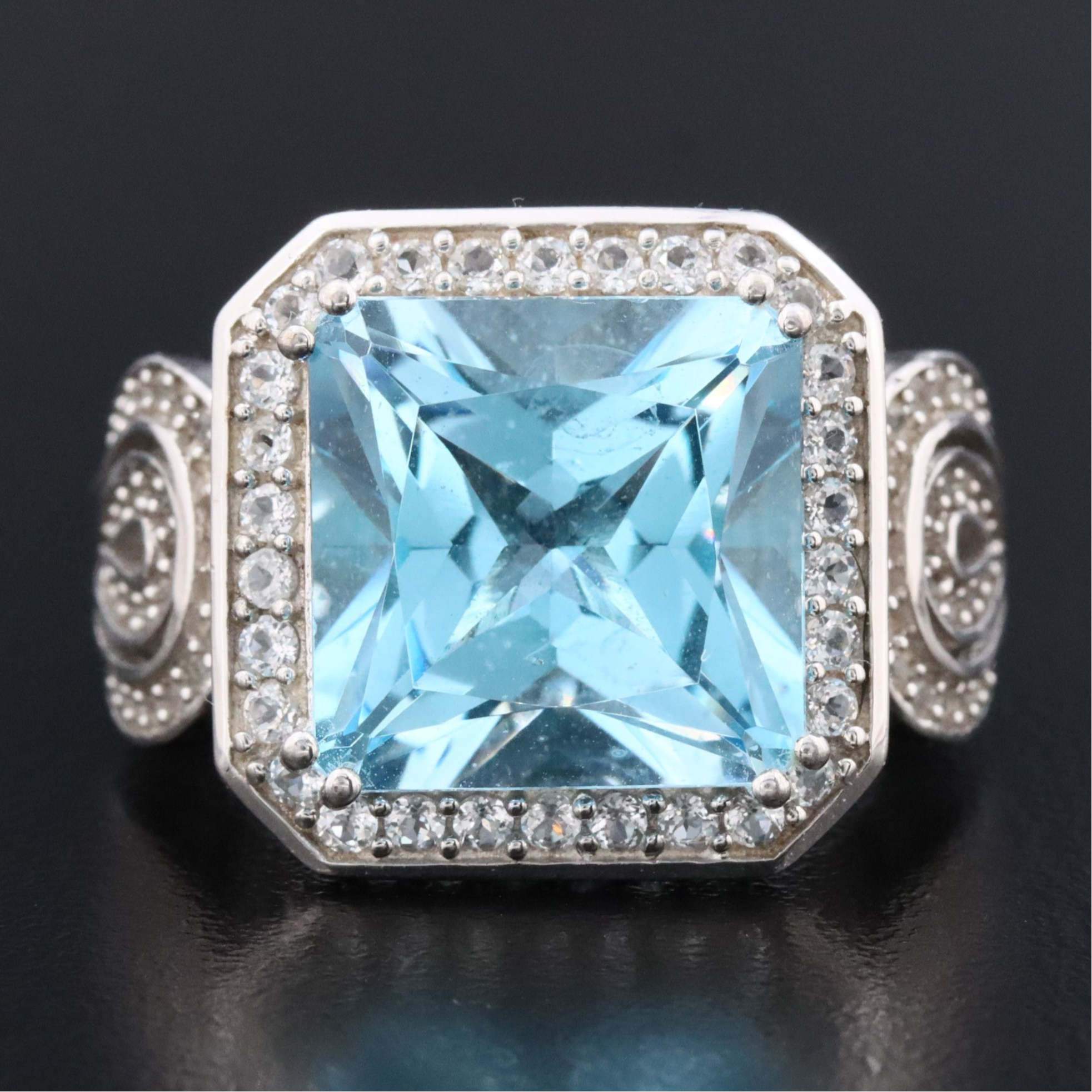 Sterling Blue Topaz and White Zircon Ring