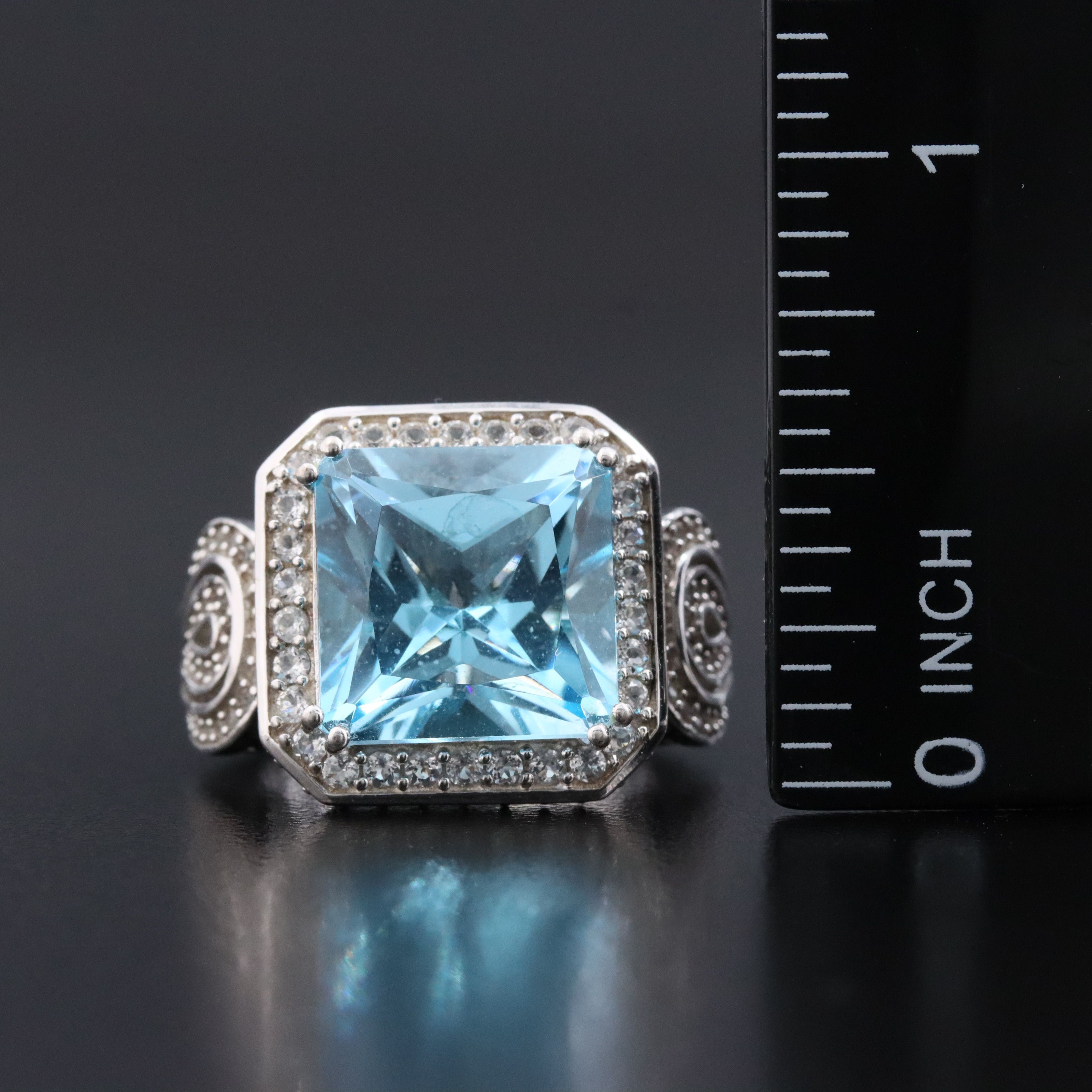 Sterling Blue Topaz and White Zircon Ring