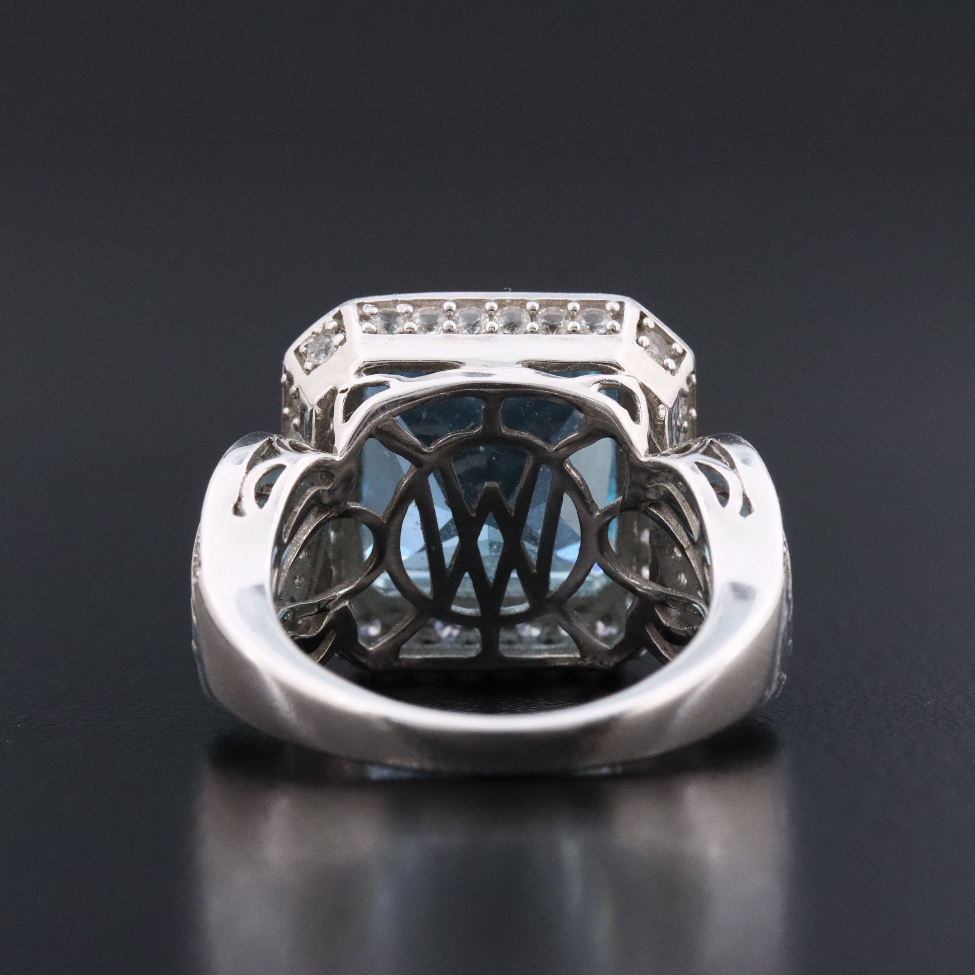 Sterling Blue Topaz and White Zircon Ring