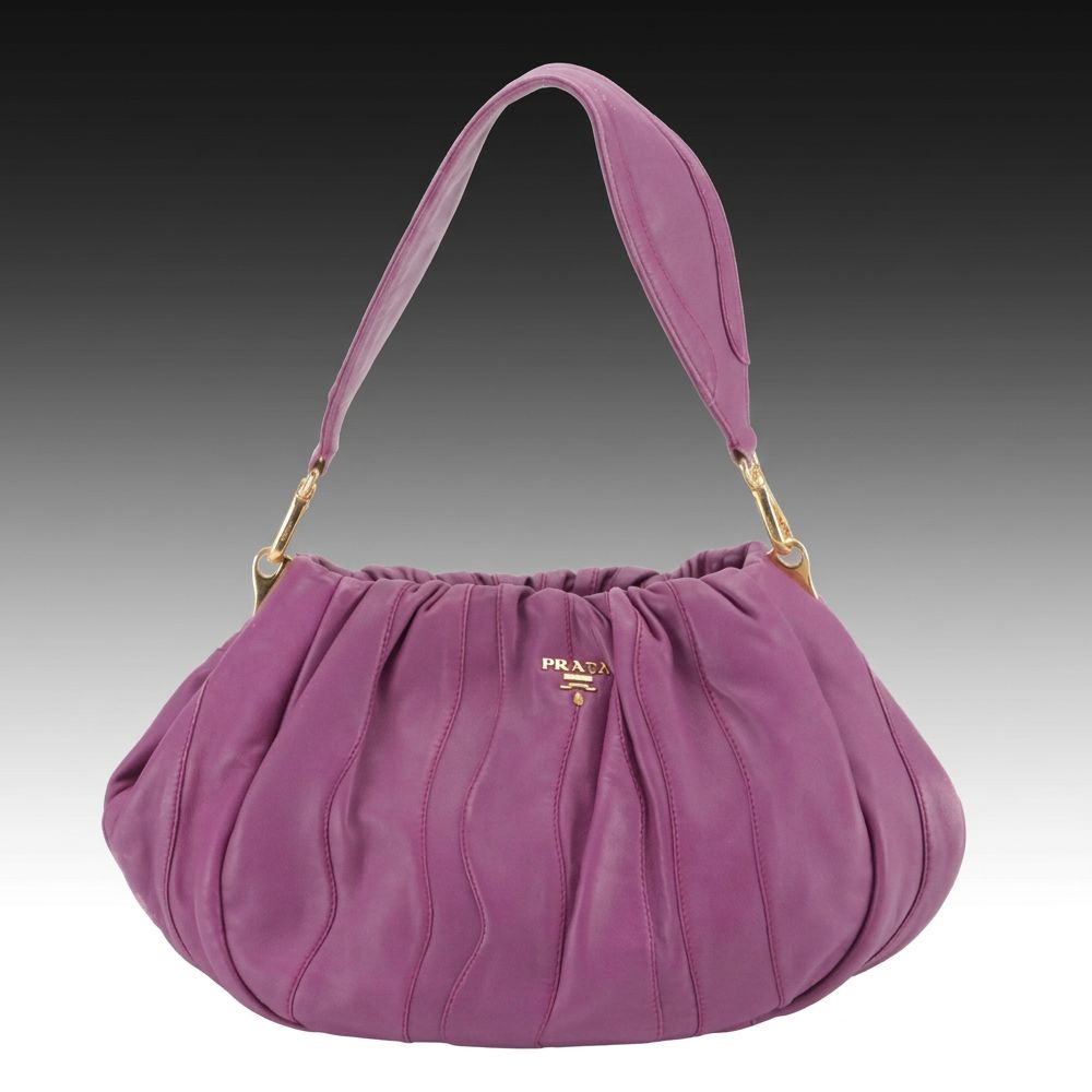 Prada Two-Way Bag in Bright Lilac Wavy Stripes Quilted Nappa Leather