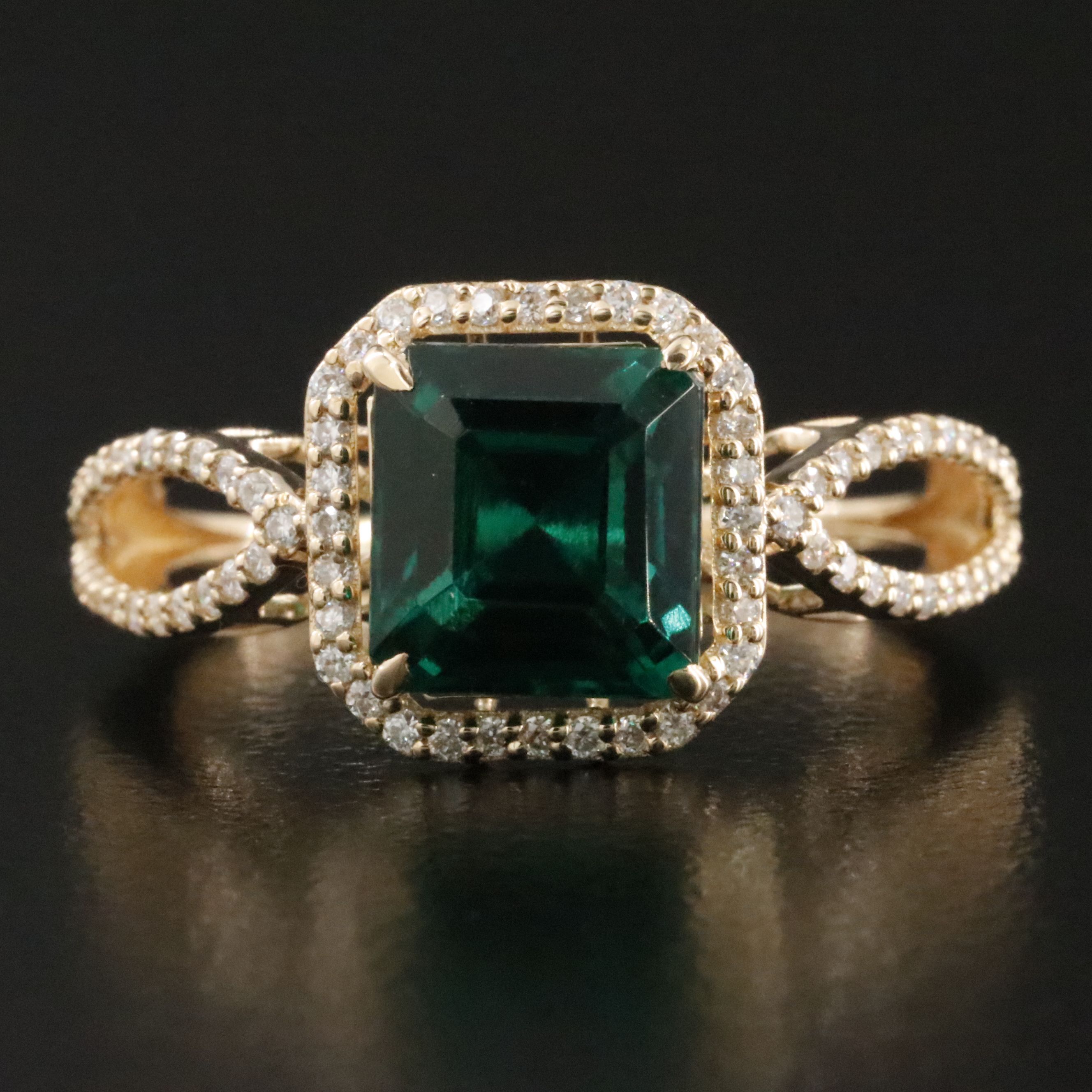 14K 2.03 CT Lab Grown Emerald and Moissanite Ring