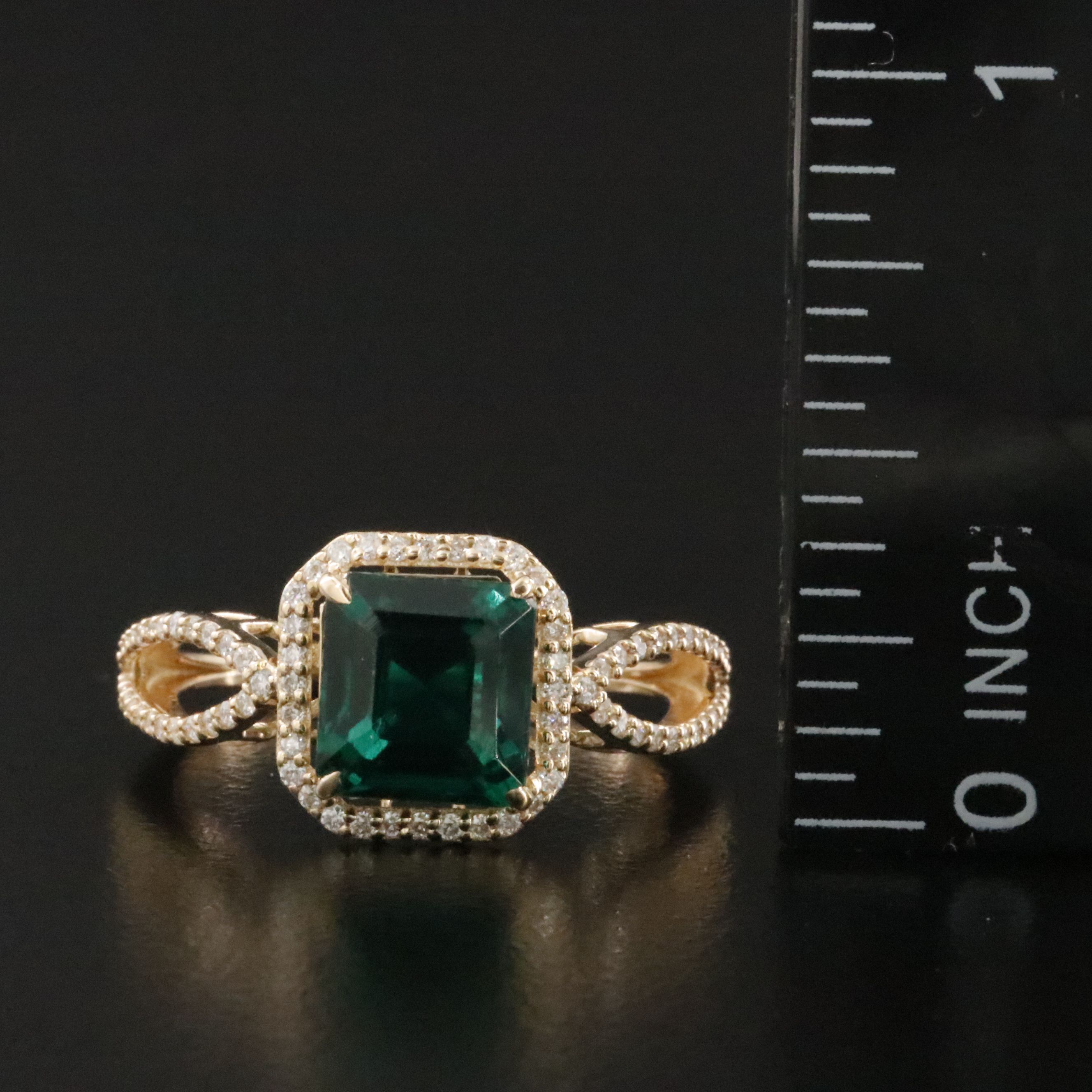 14K 2.03 CT Lab Grown Emerald and Moissanite Ring