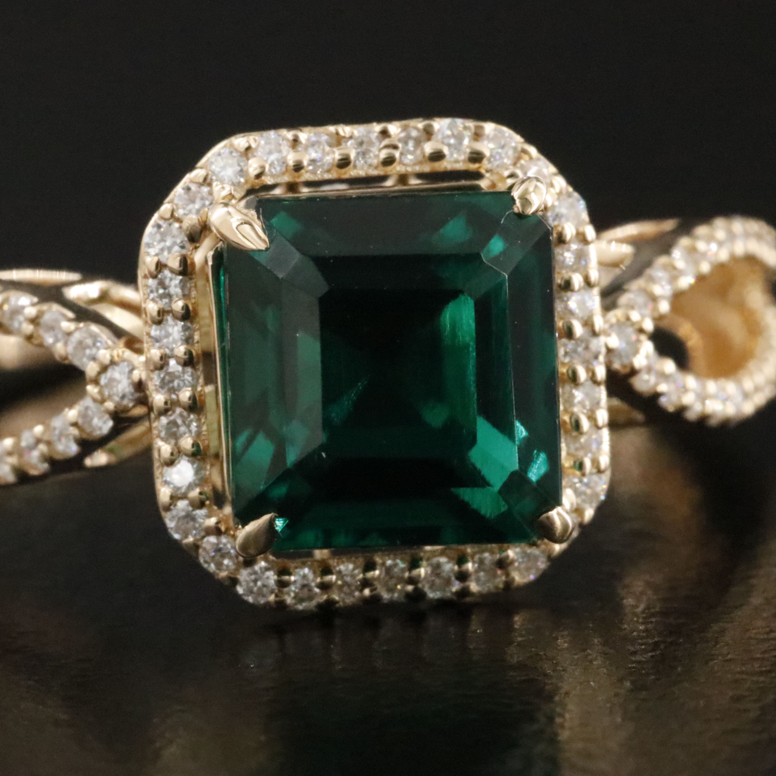 14K 2.03 CT Lab Grown Emerald and Moissanite Ring
