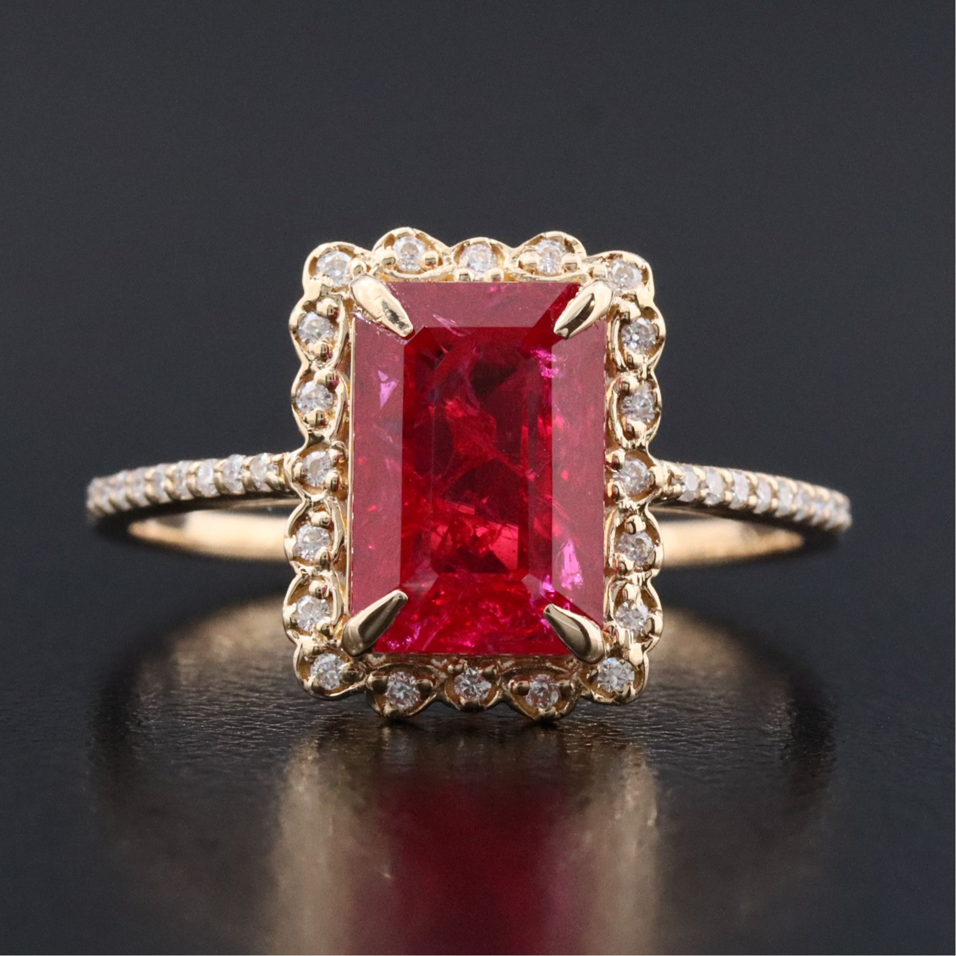 14K 2.53 CT Lab Grown Ruby and Moissanite Ring