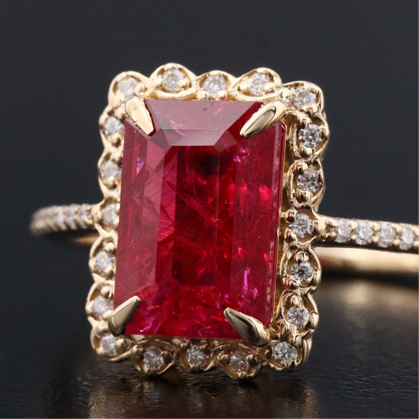 14K 2.53 CT Lab Grown Ruby and Moissanite Ring