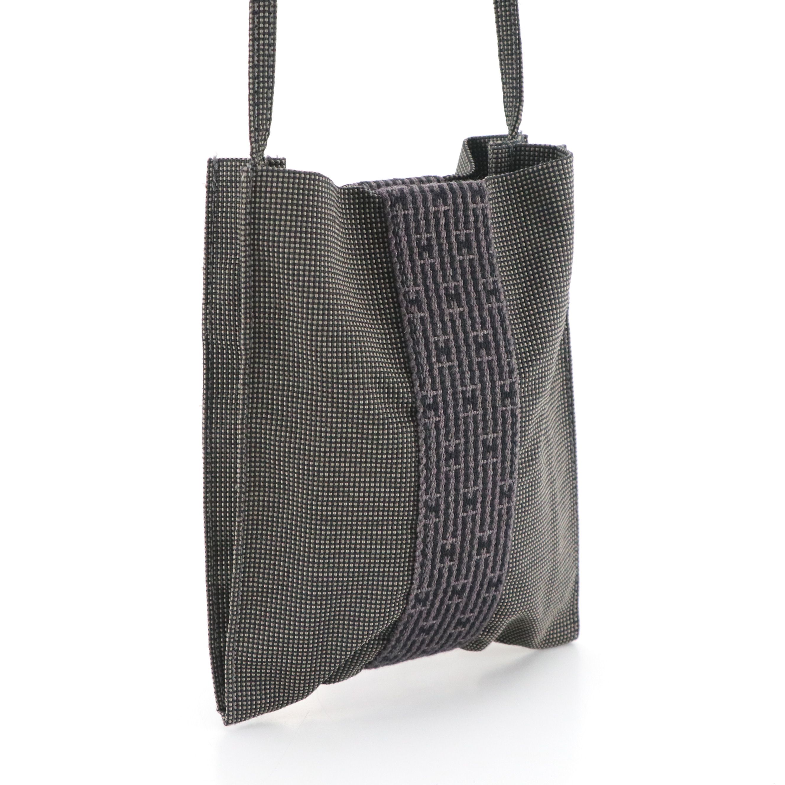 Hermès Herline Crossbody Bag in Grey/Black Nylon Canvas