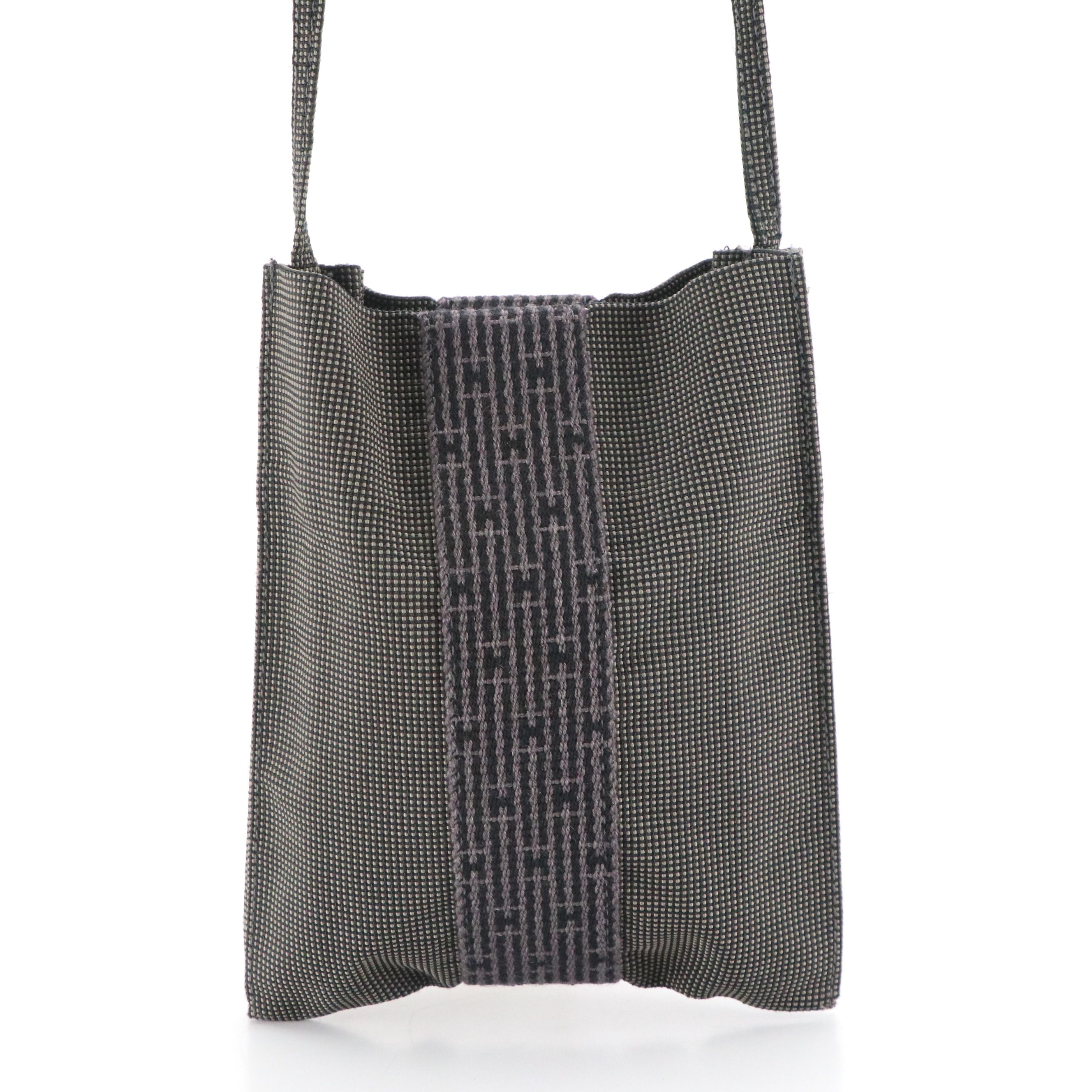 Hermès Herline Crossbody Bag in Grey/Black Nylon Canvas