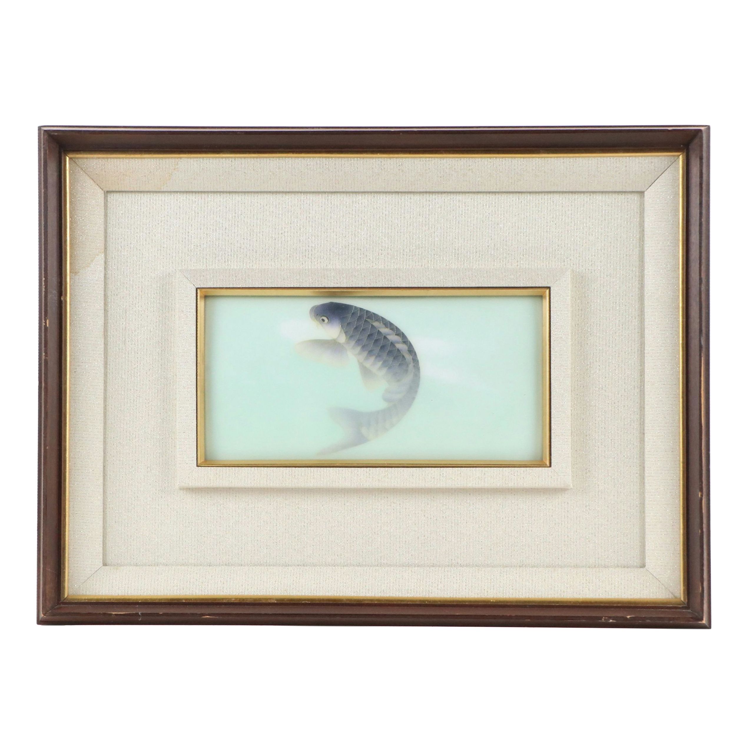 Japanese Cloisonné Enameled Plaque with Swimming Carp, Late 20th Century