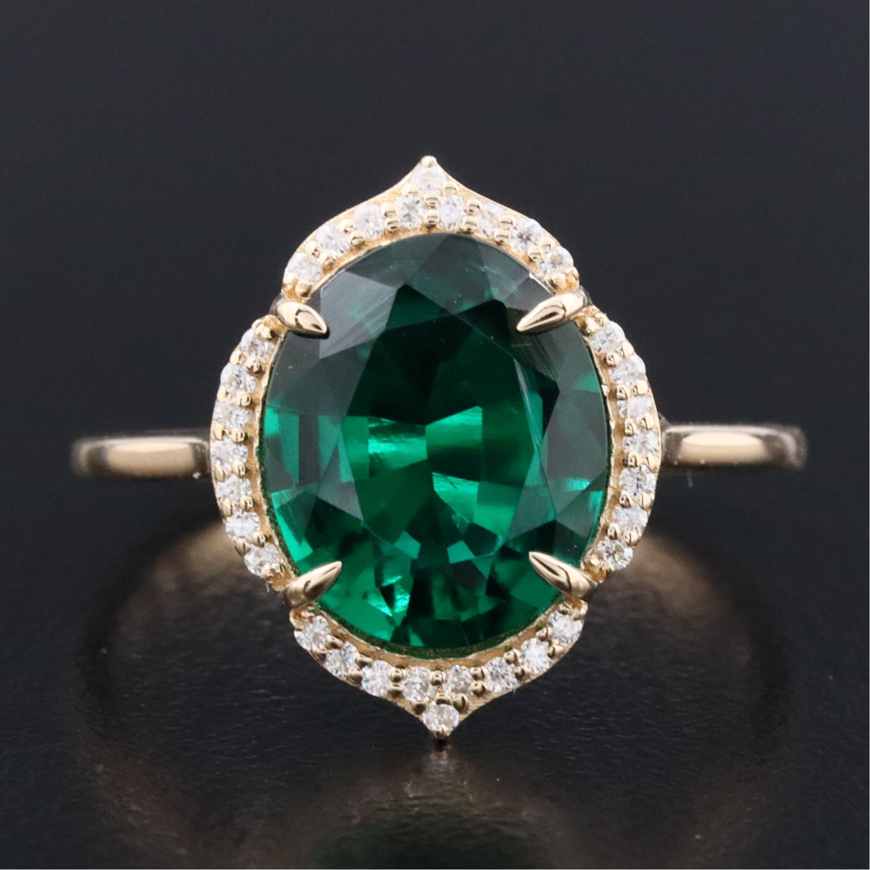 14K 2.60 CT Lab Grown Emerald and Moissanite Ring