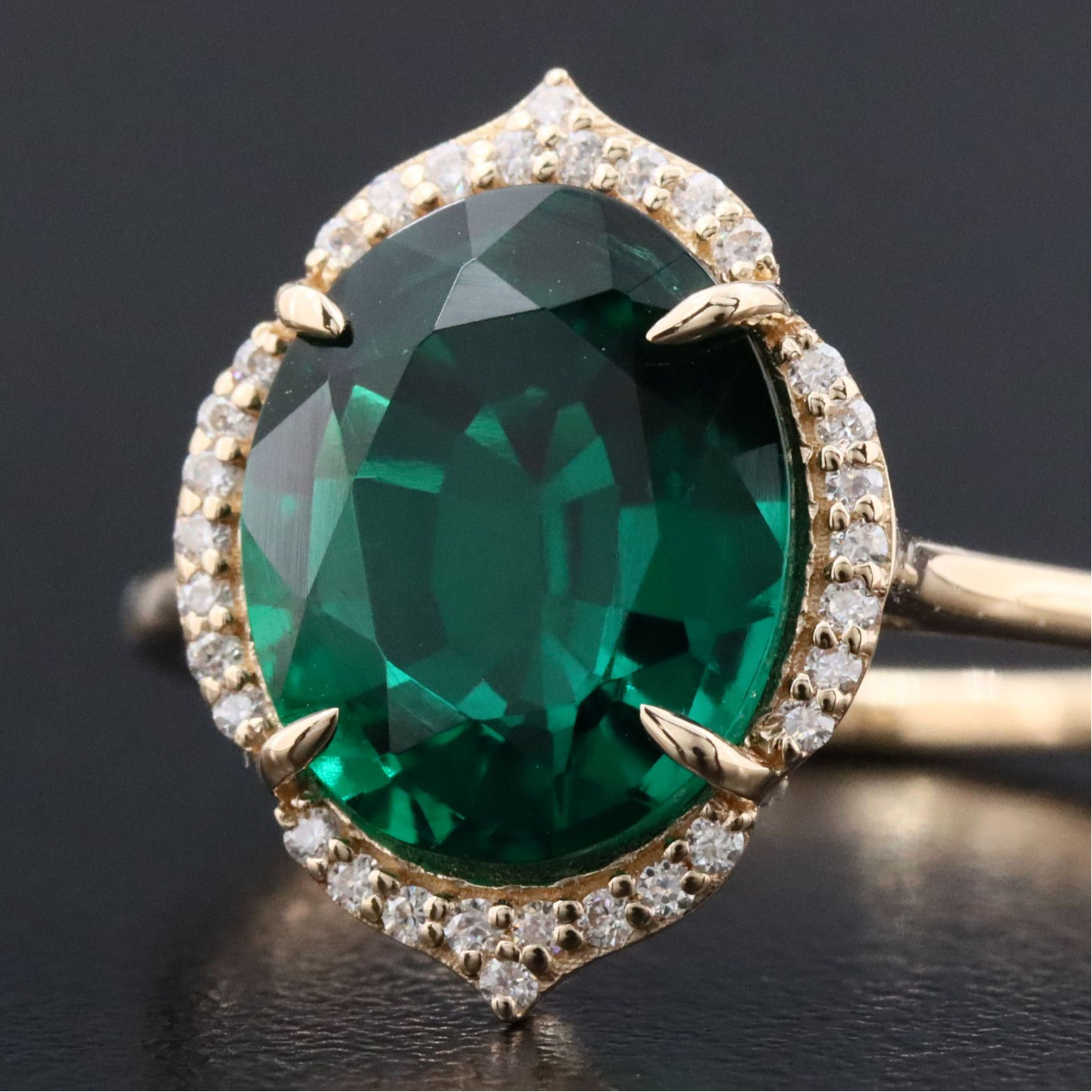 14K 2.60 CT Lab Grown Emerald and Moissanite Ring