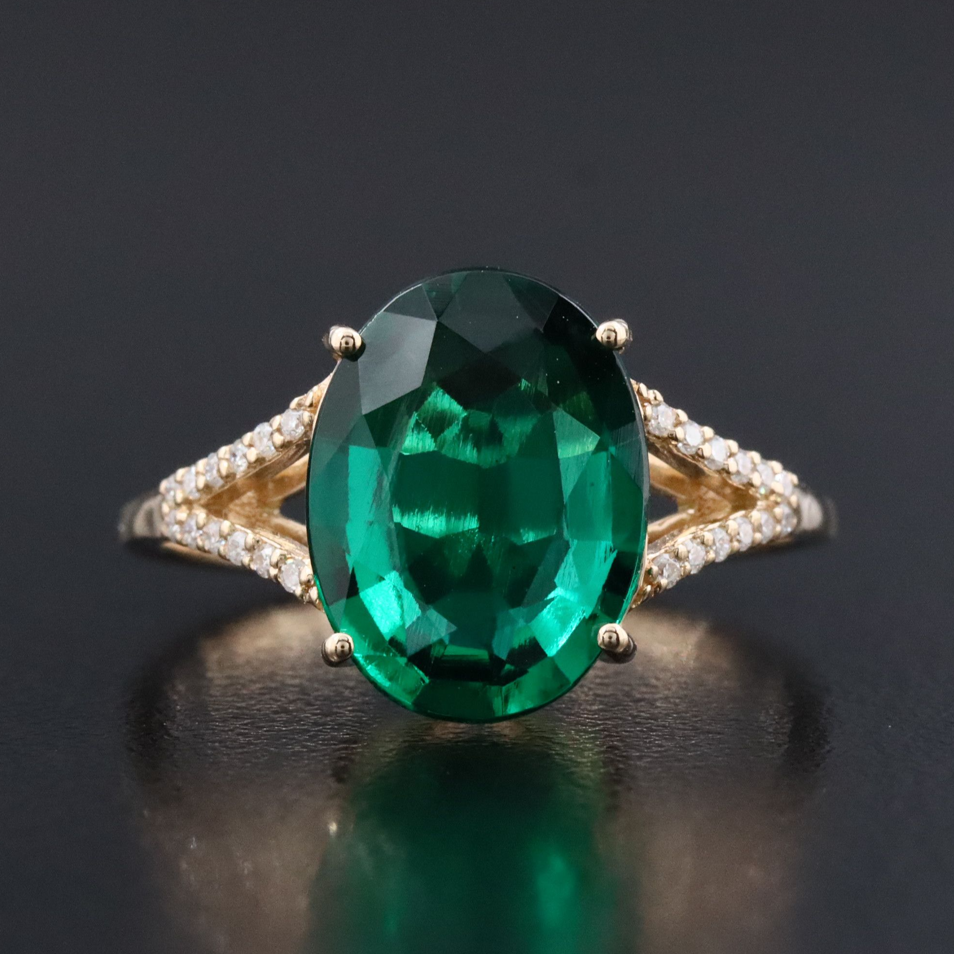 14K 2.90 CT Lab Grown Emerald and Moissanite Ring