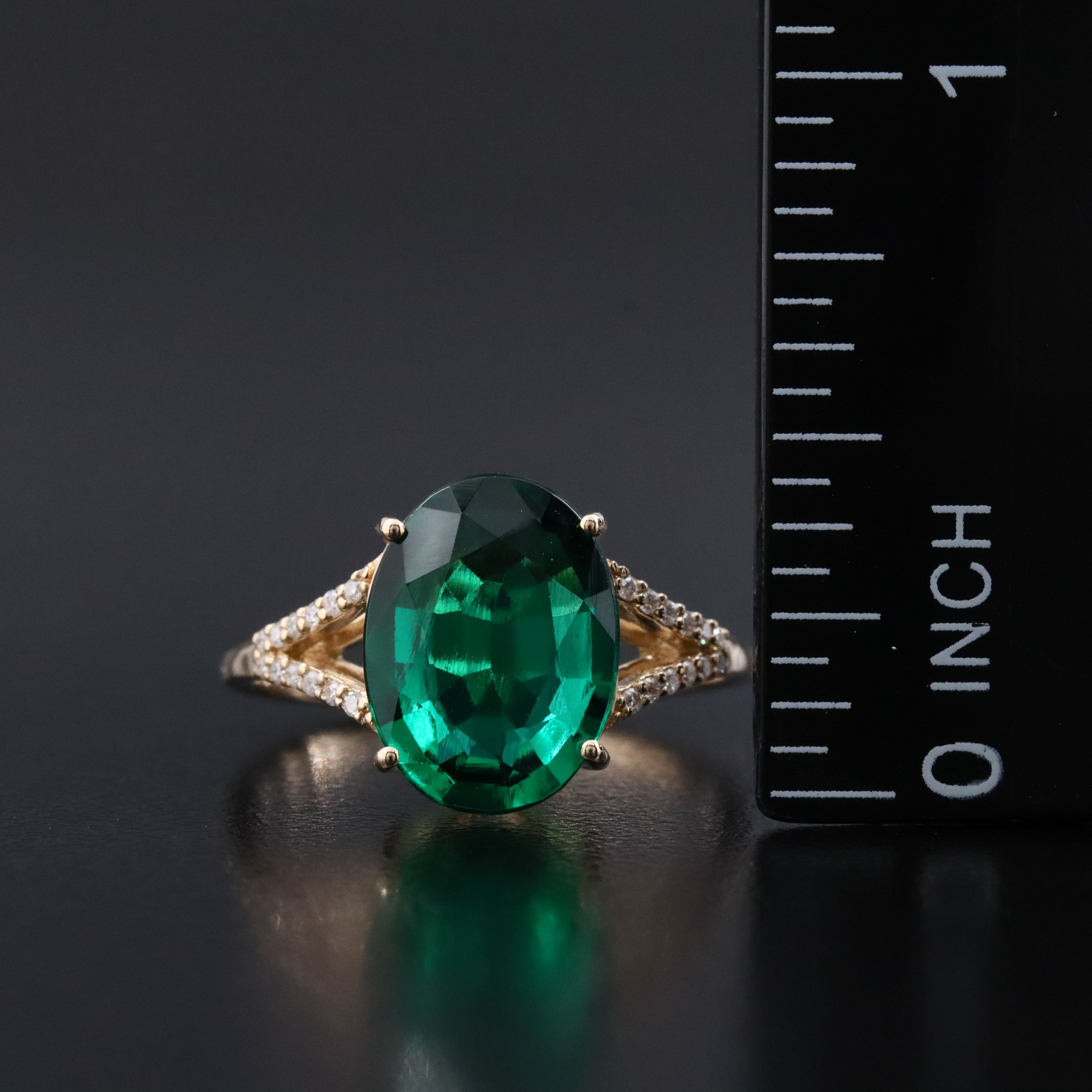 14K 2.90 CT Lab Grown Emerald and Moissanite Ring
