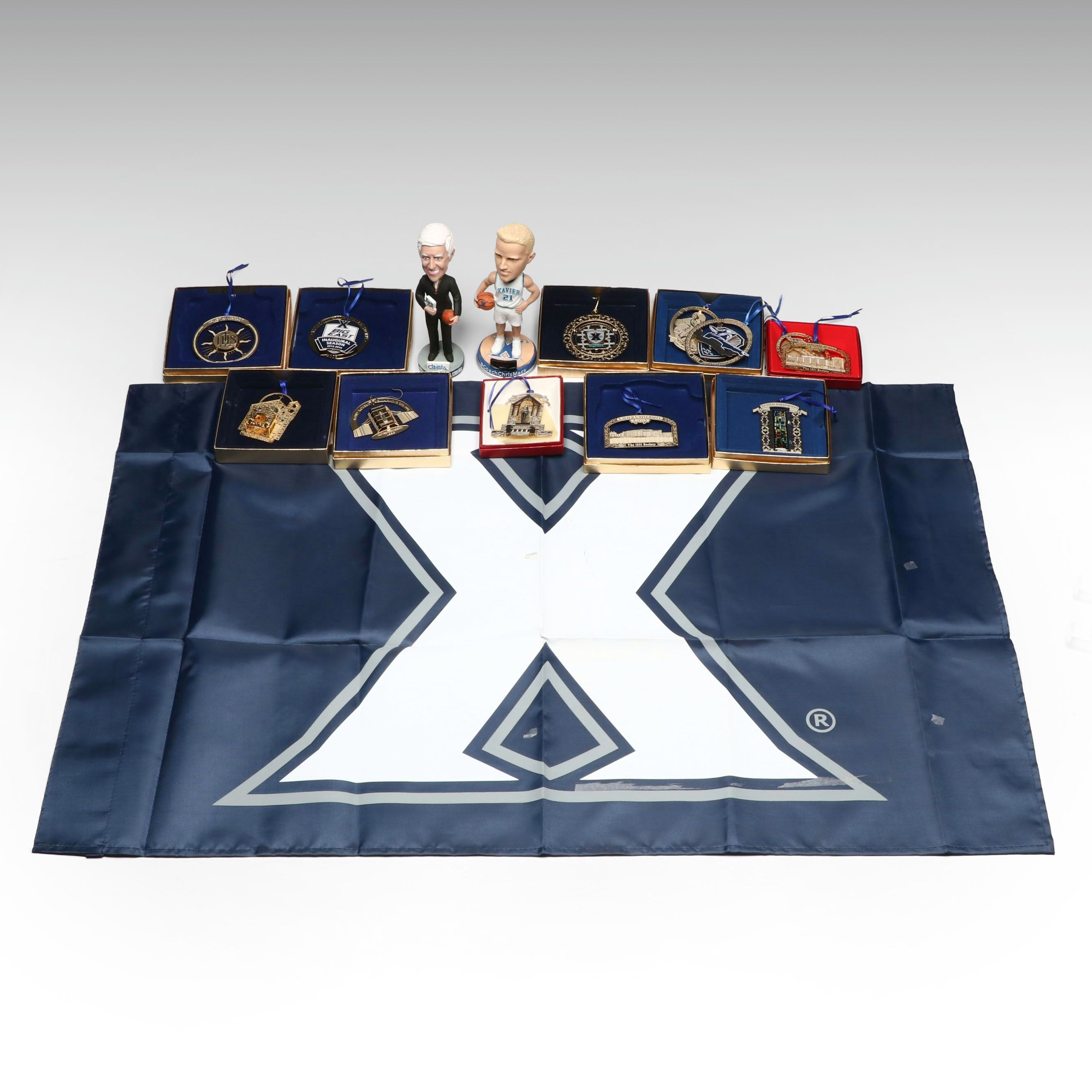 Xavier University Ornaments with Flag and Bobbleheads