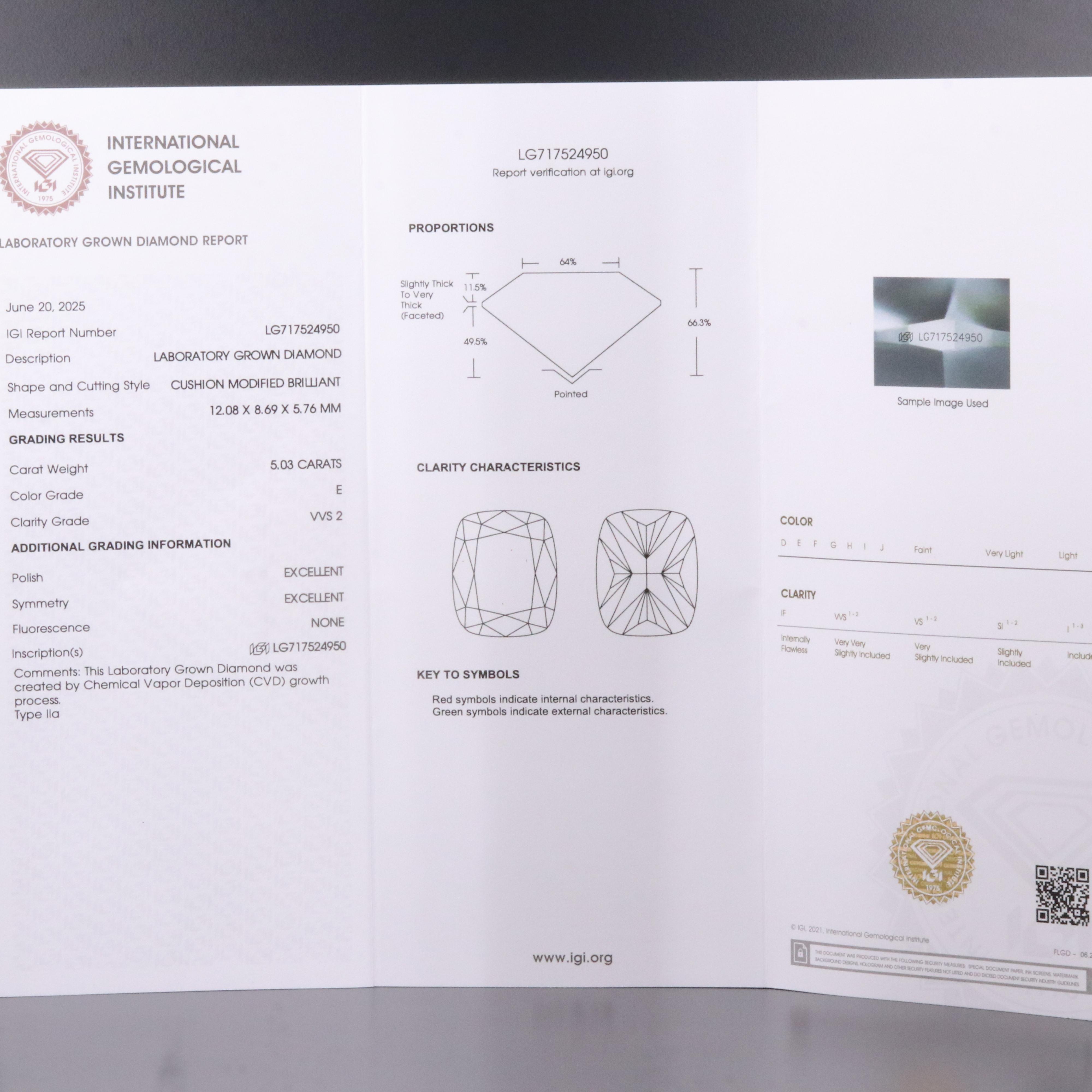 14K 5.03 CT Lab Grown Diamond Ring with IGI Report