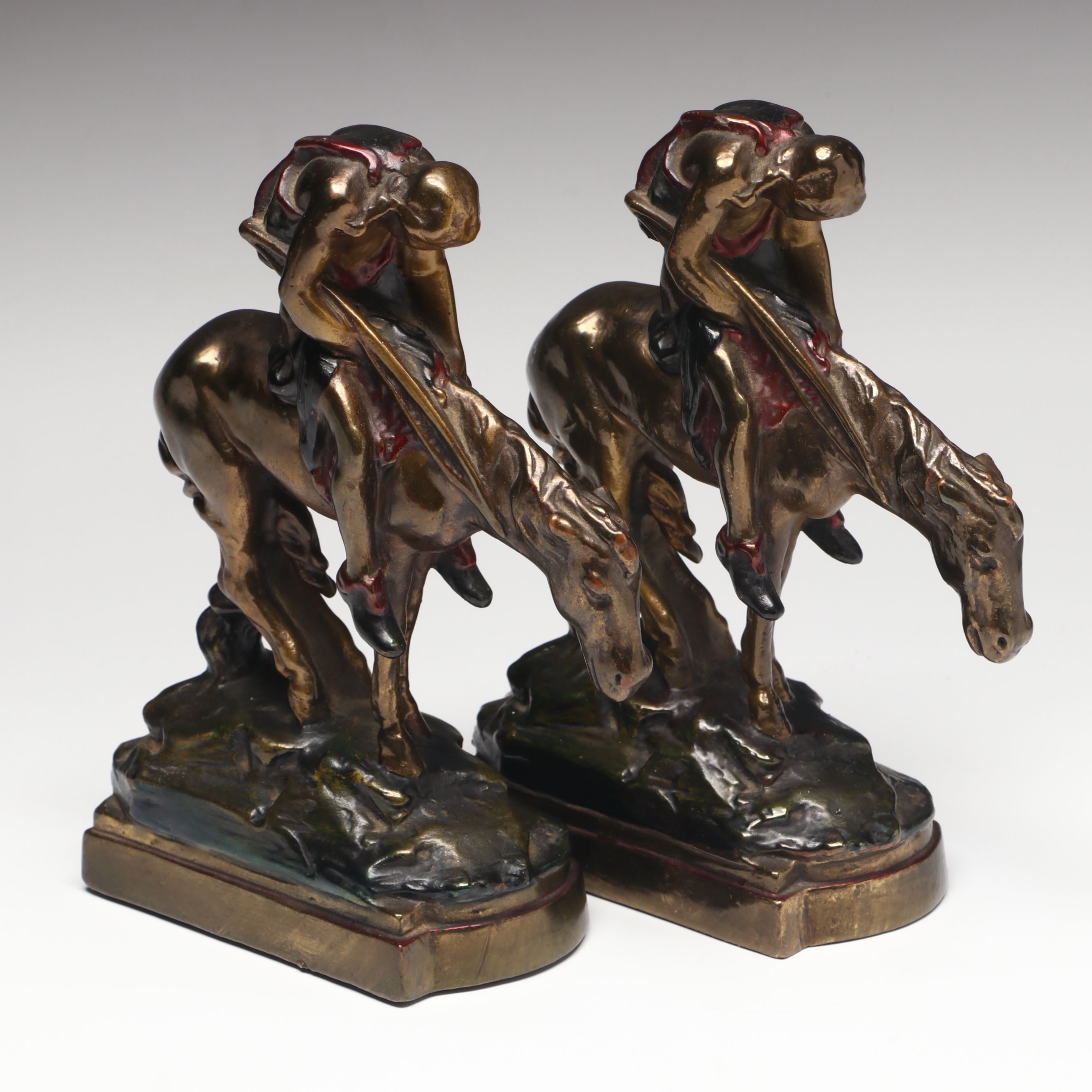 Pompeian Bronze Co. "End of the Trail" Bookends, Early to Mid-20th Century