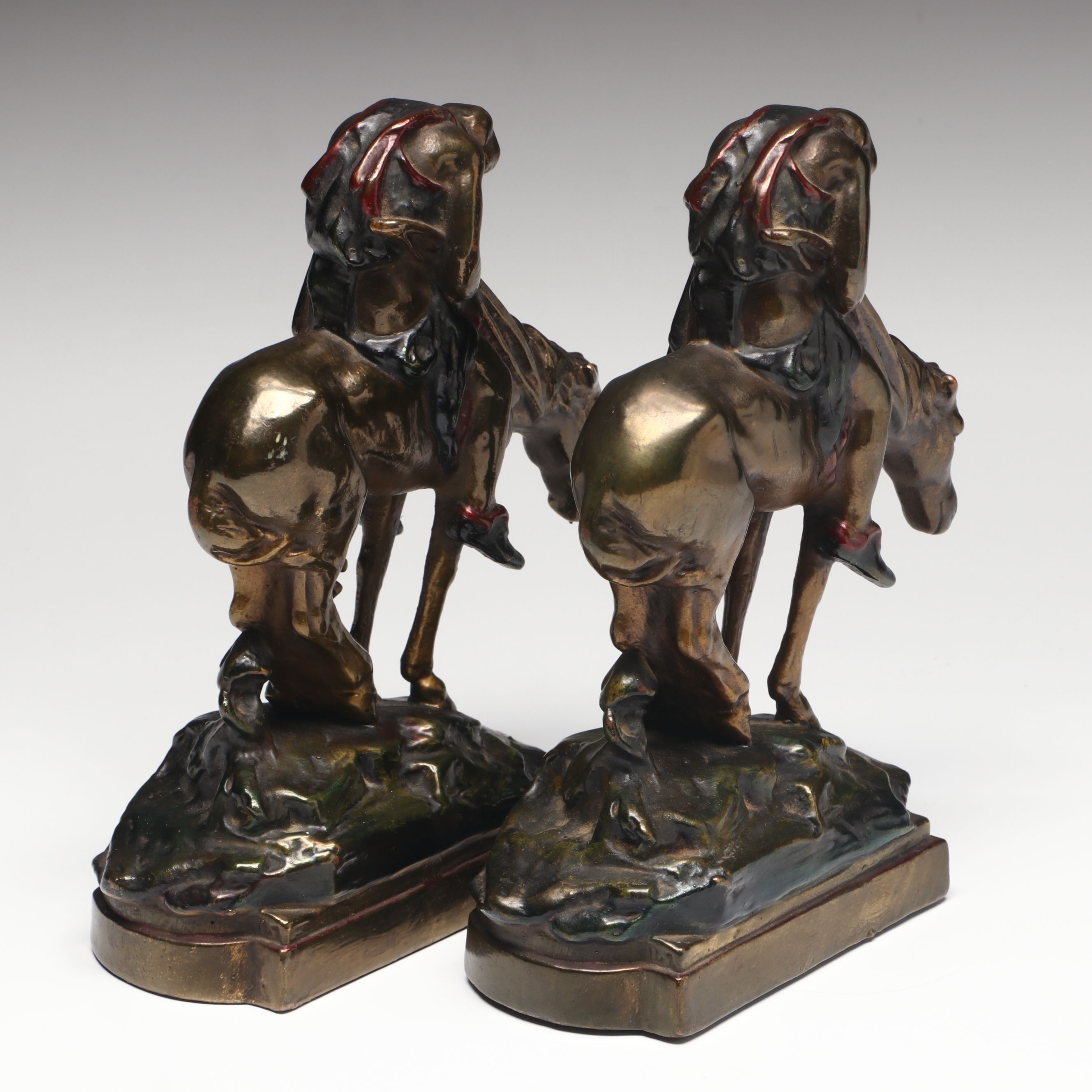 Pompeian Bronze Co. "End of the Trail" Bookends, Early to Mid-20th Century